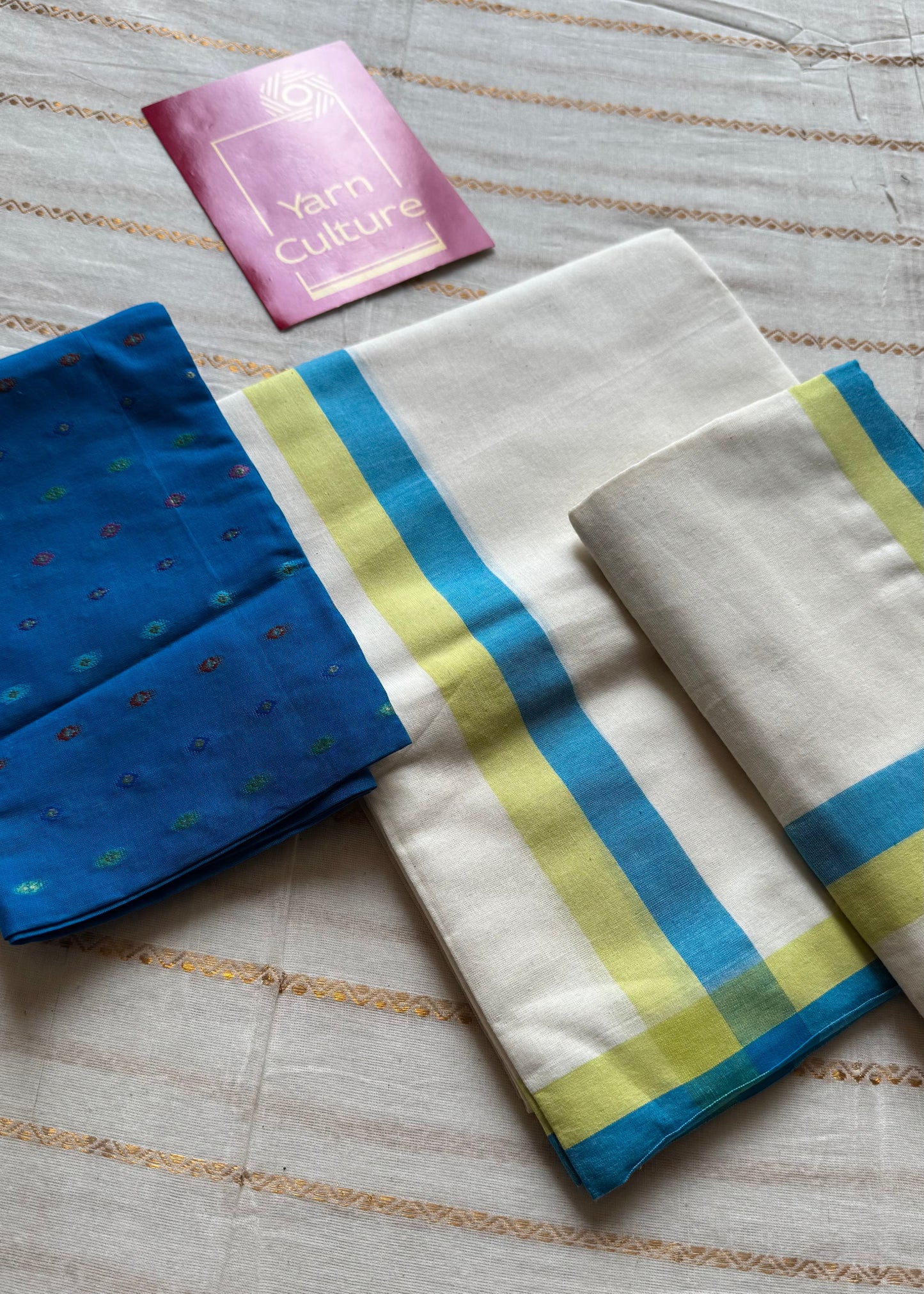 Set mund, blue with lime green lines - YCIEON125