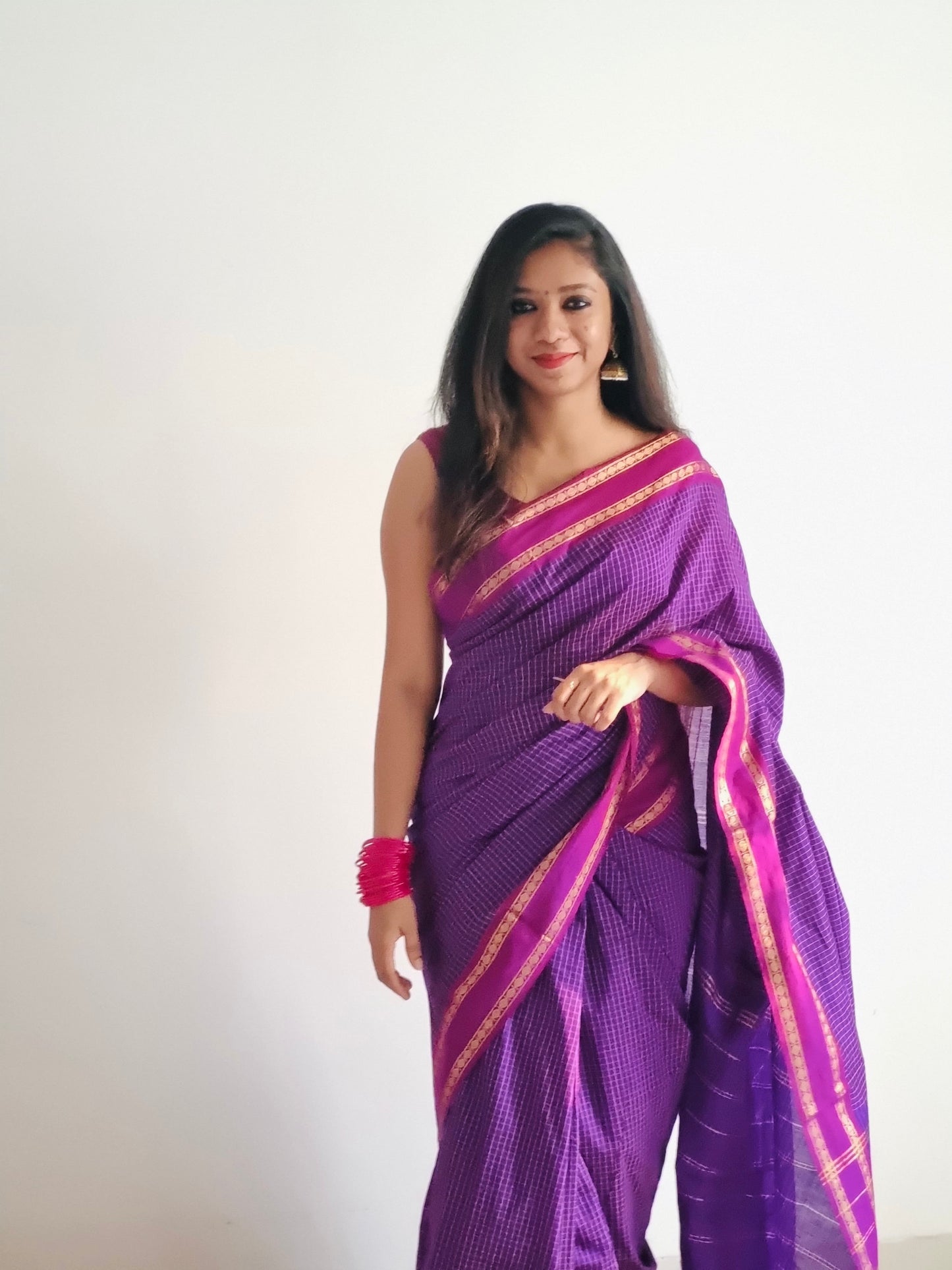 Purple pink, Double Toned - Arani Checks in cotton silk