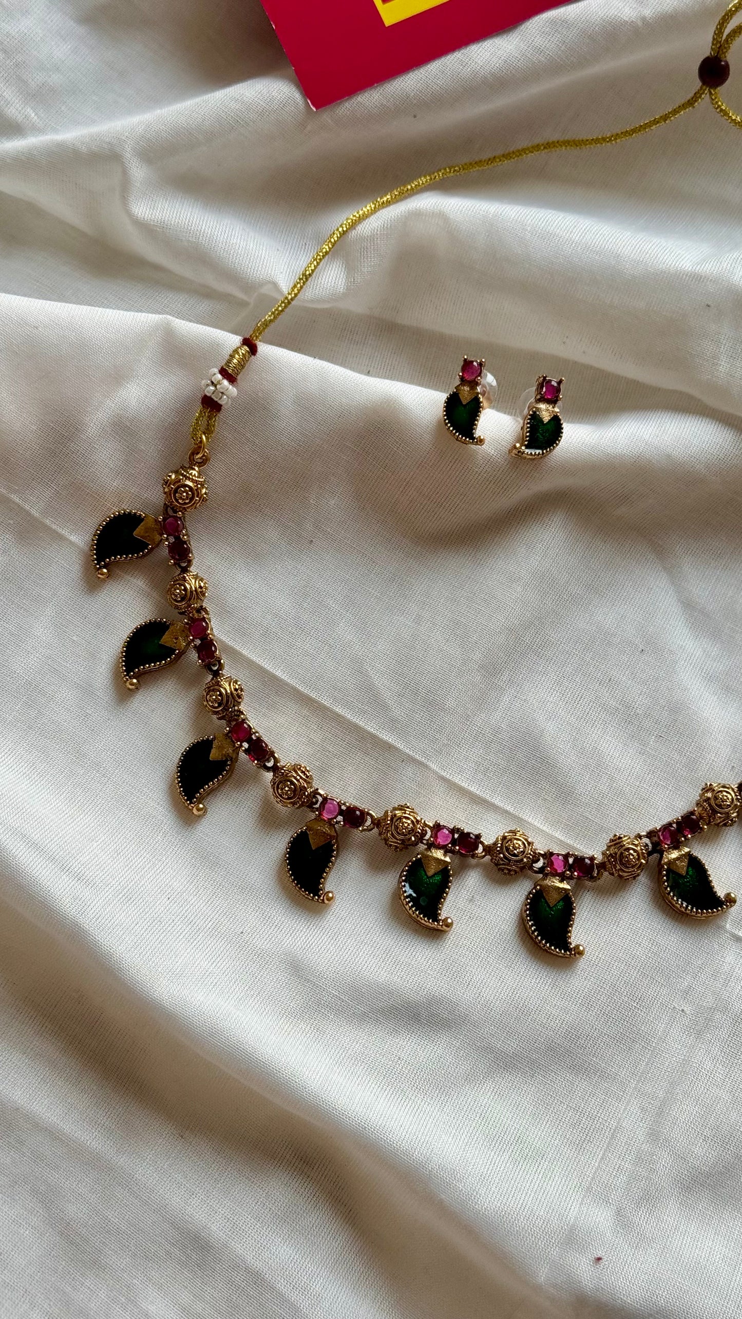 Green mango palakka neckpiece, with earrings - YCGPNP619