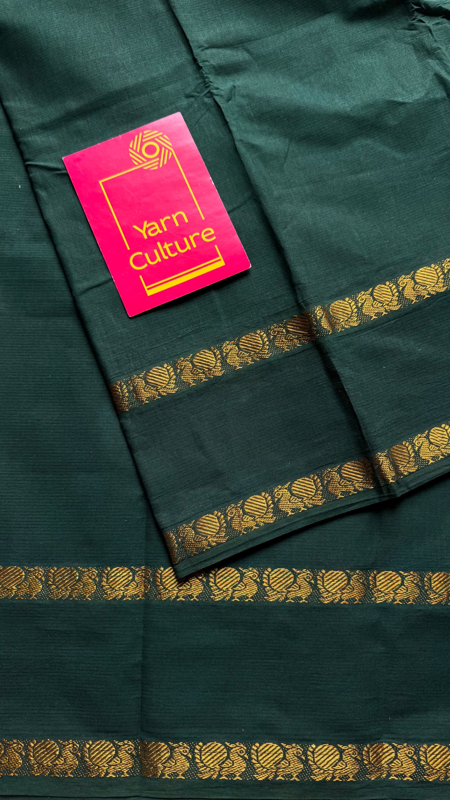 Dark green rettaipettu peacock gap border, kattuchayam dyed madurai cotton saree  - YCCOTNMSJUL02
