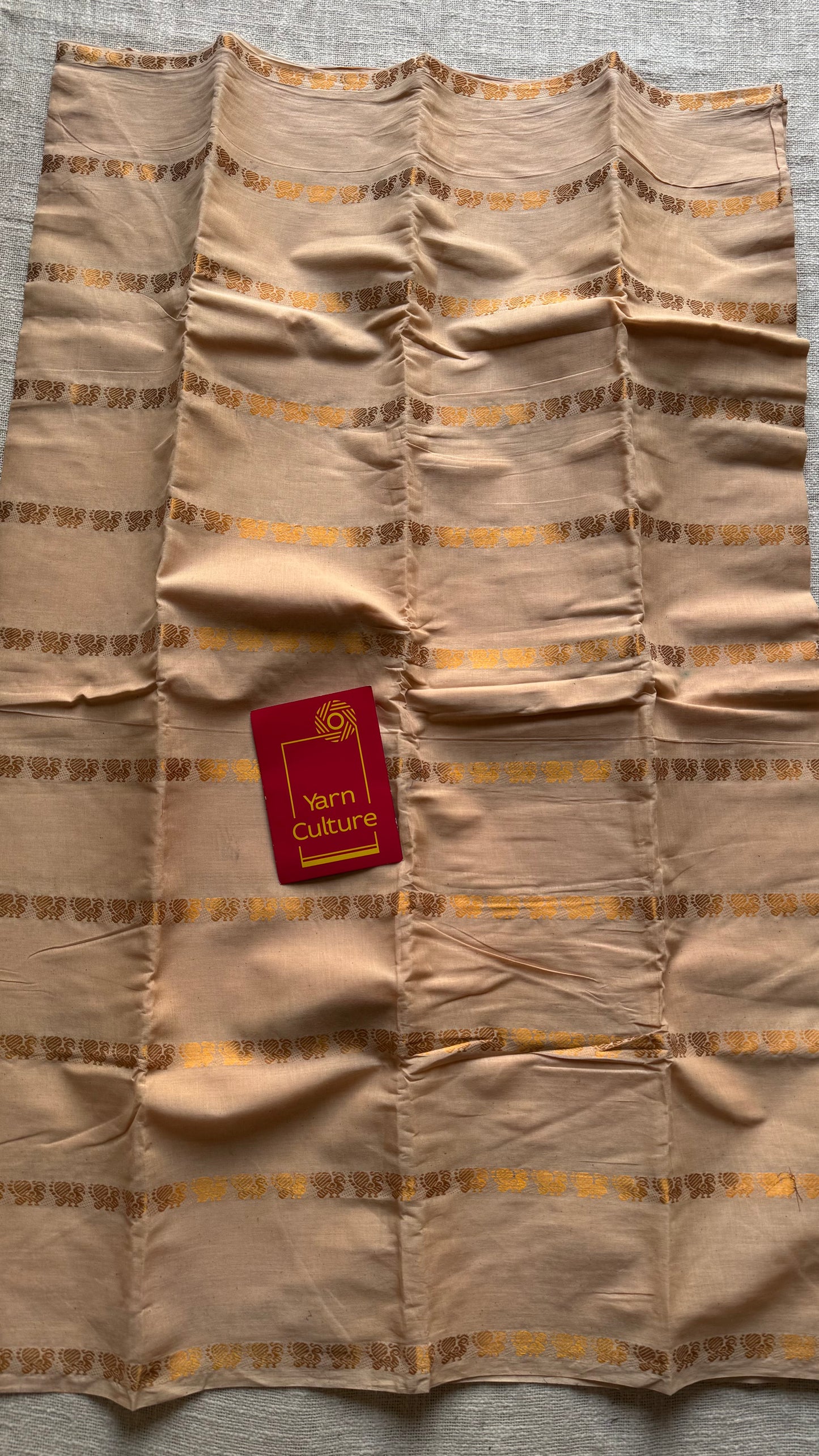 Sandal shade with multi peacock motif lines, kattuchayam dyed sungudi cotton - YCCOTNMSFE261