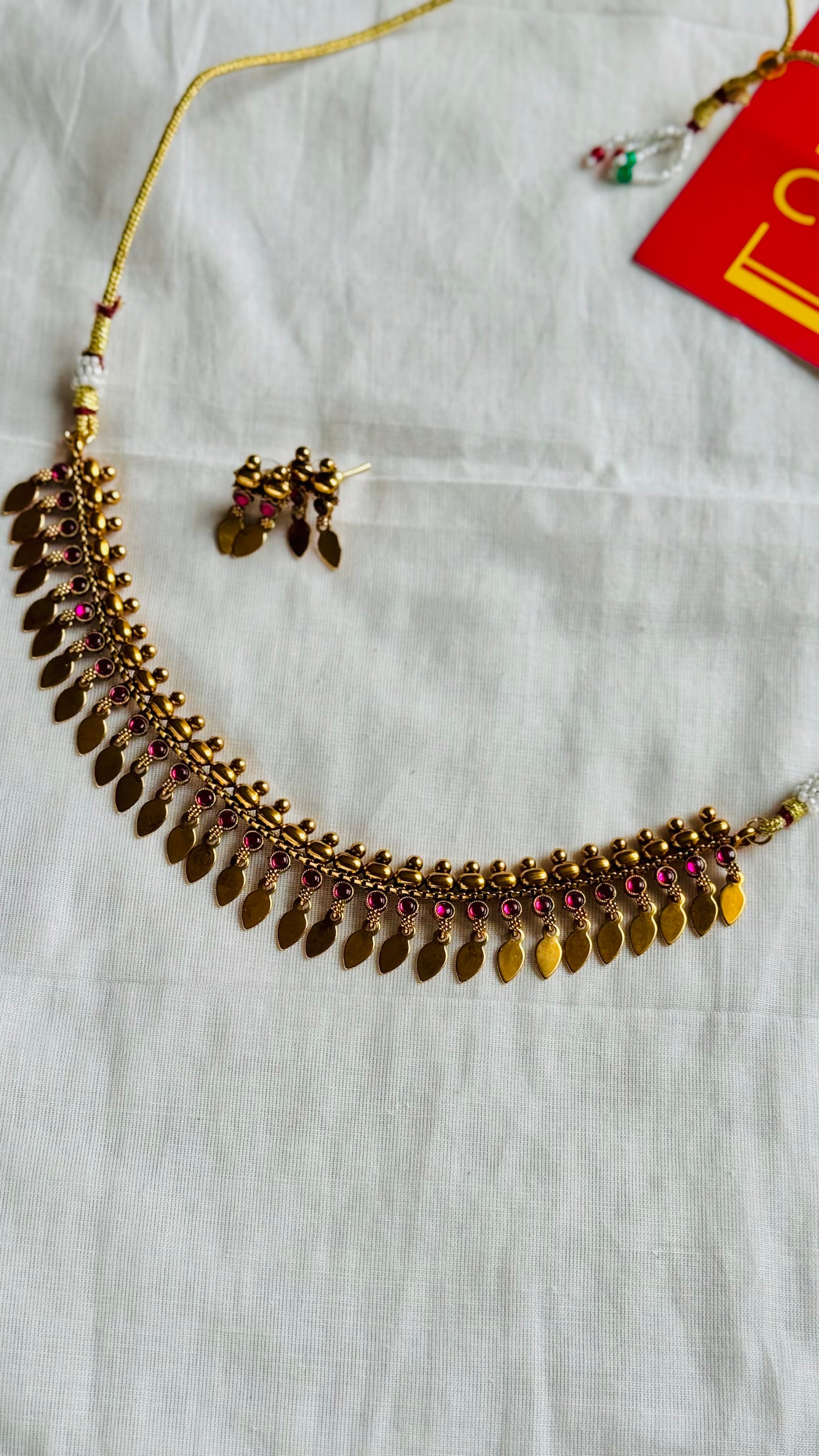 Elakkathali with ruby stones, with earrings - YCGPNP792