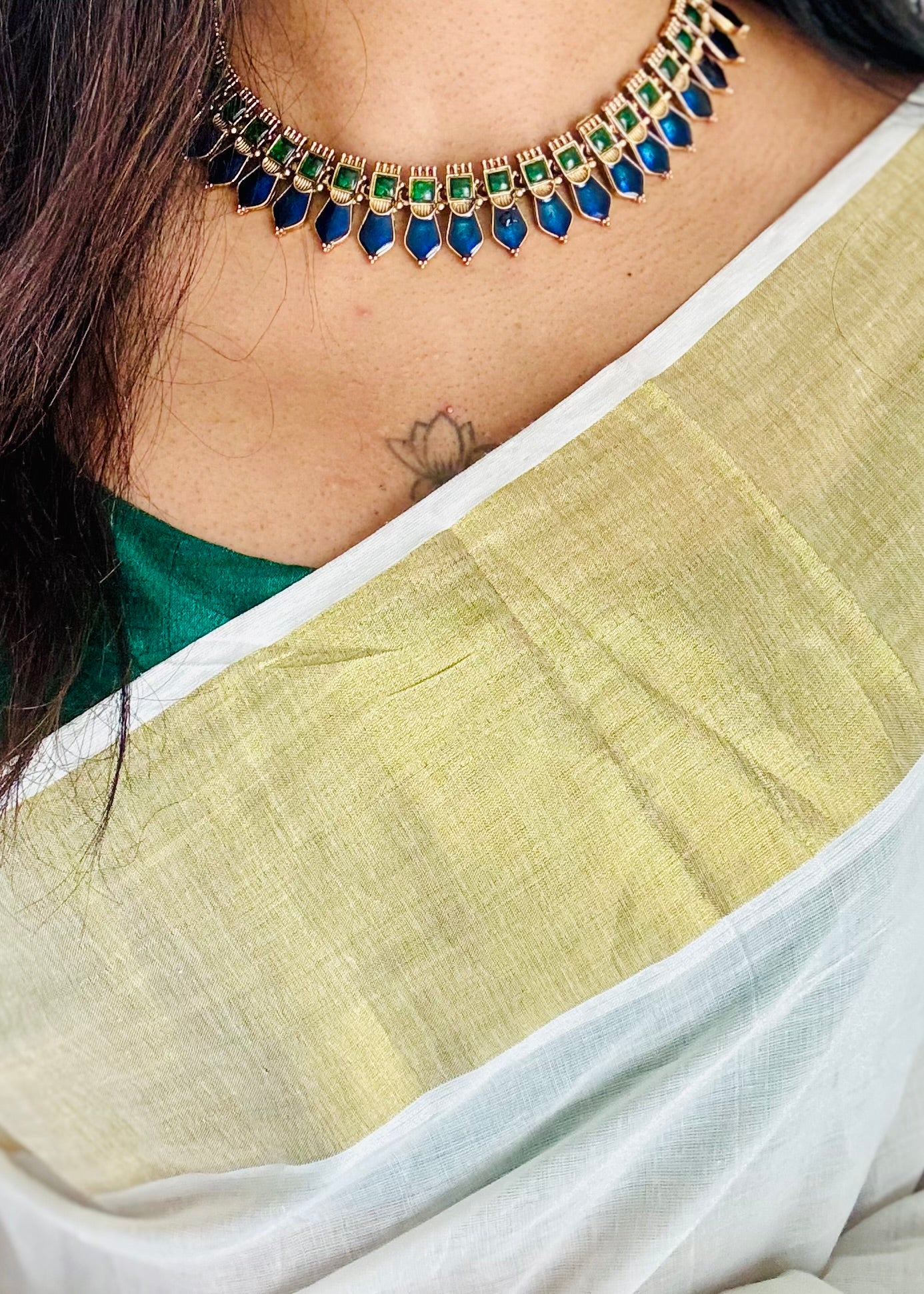 Blue nagapadam neckpiece, with earrings - YCGPNP757