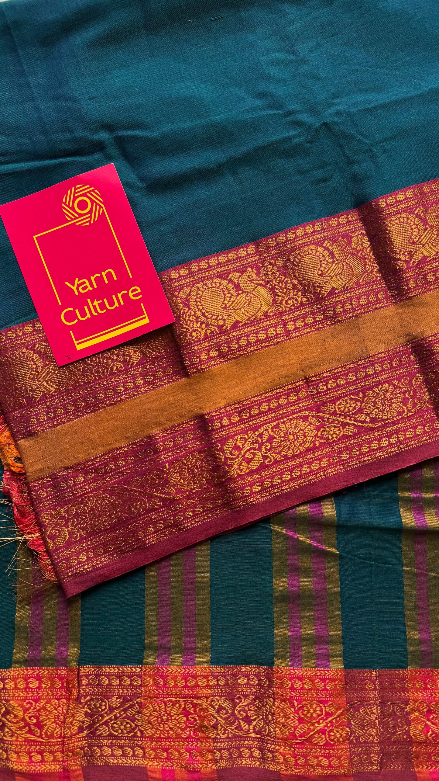 Peacock blue with dark pink wide border, narayanpet soft cotton saree - YCWOTDAUG02