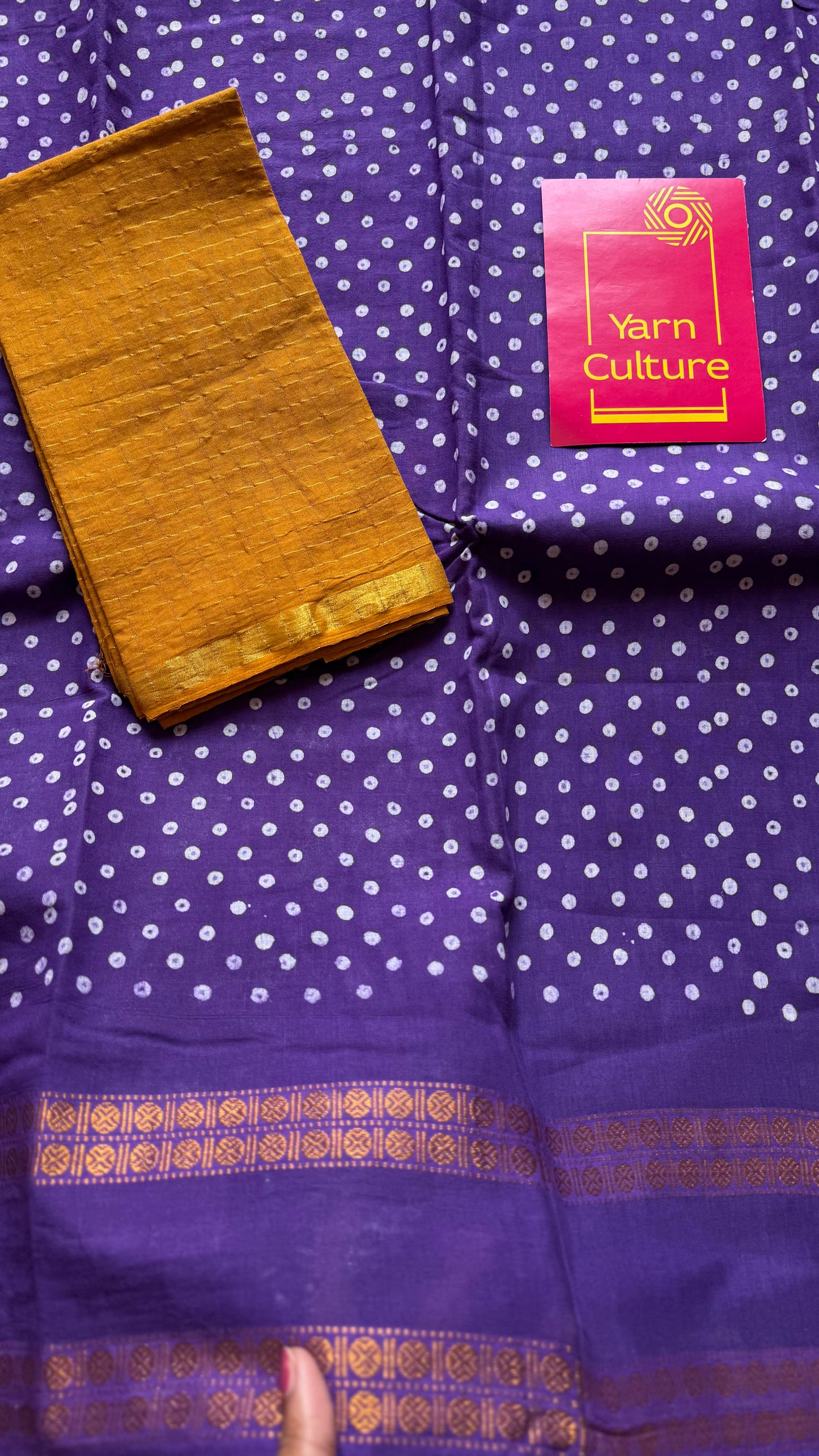 Purple, wax dot printed sungudi, kattuchayam dyed madurai cotton - YCCOTNMSAP156