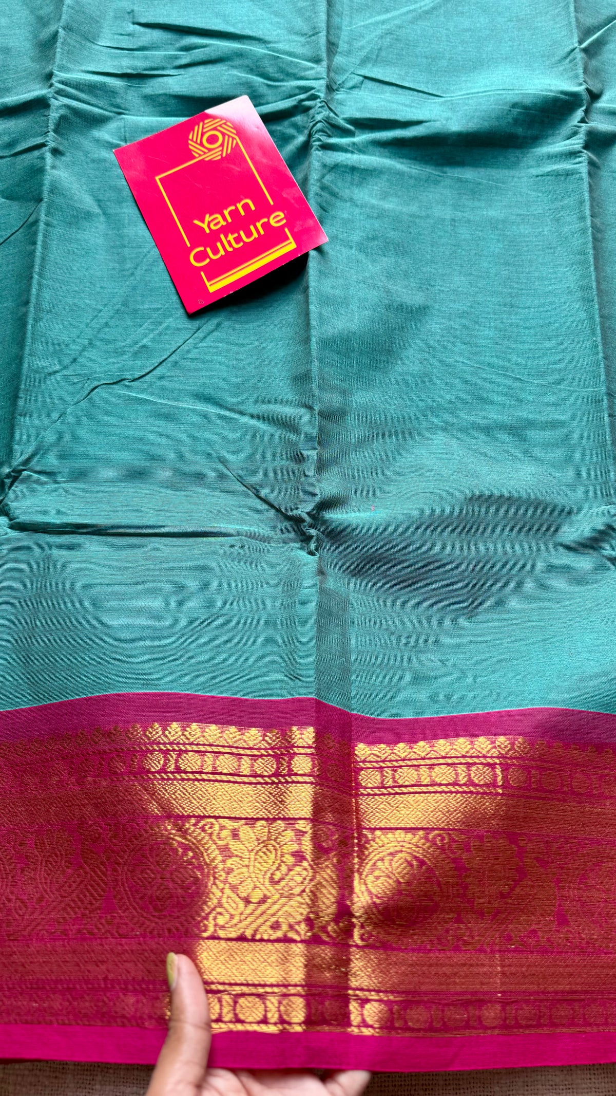 Jade green with ruby pink zari border chettinad cotton saree - YCCOTNCKSE14