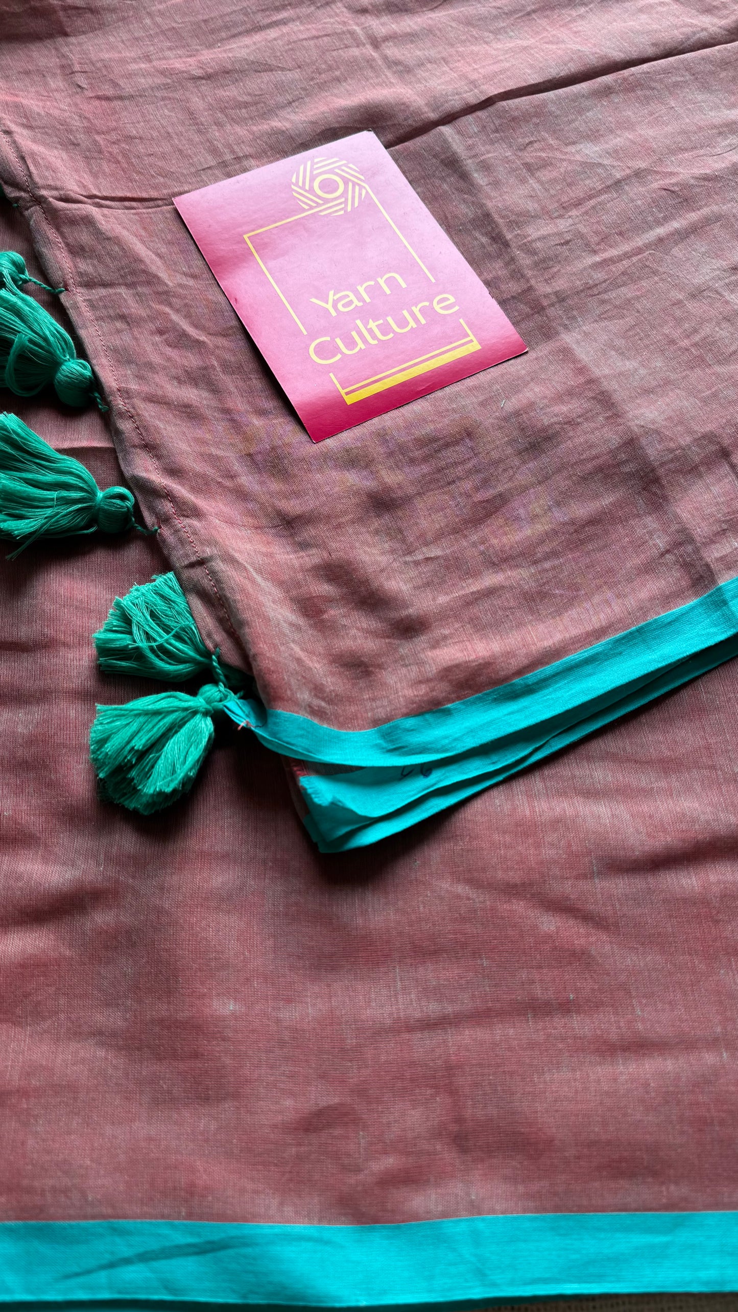 Dusky pinkish brown with aqua blue border mul cotton saree - YCBCMCFE222