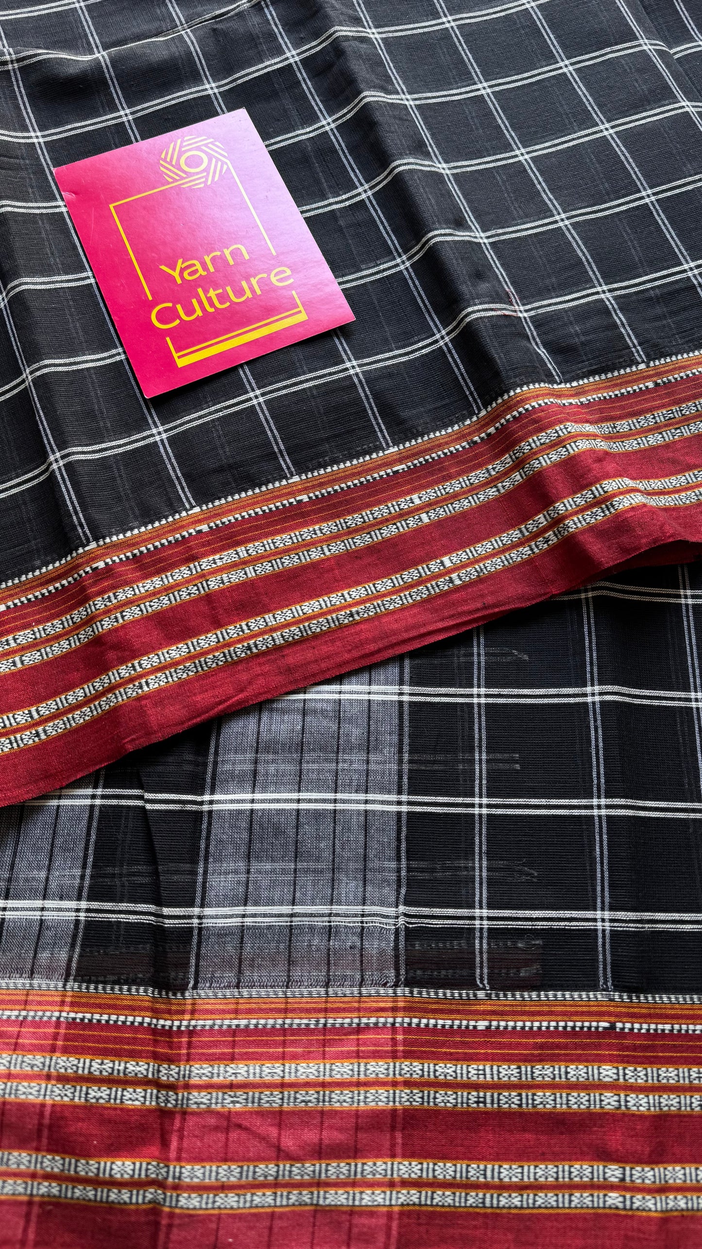 Black and white checks with red border, ilkal, soft cotton - YCLOKC223