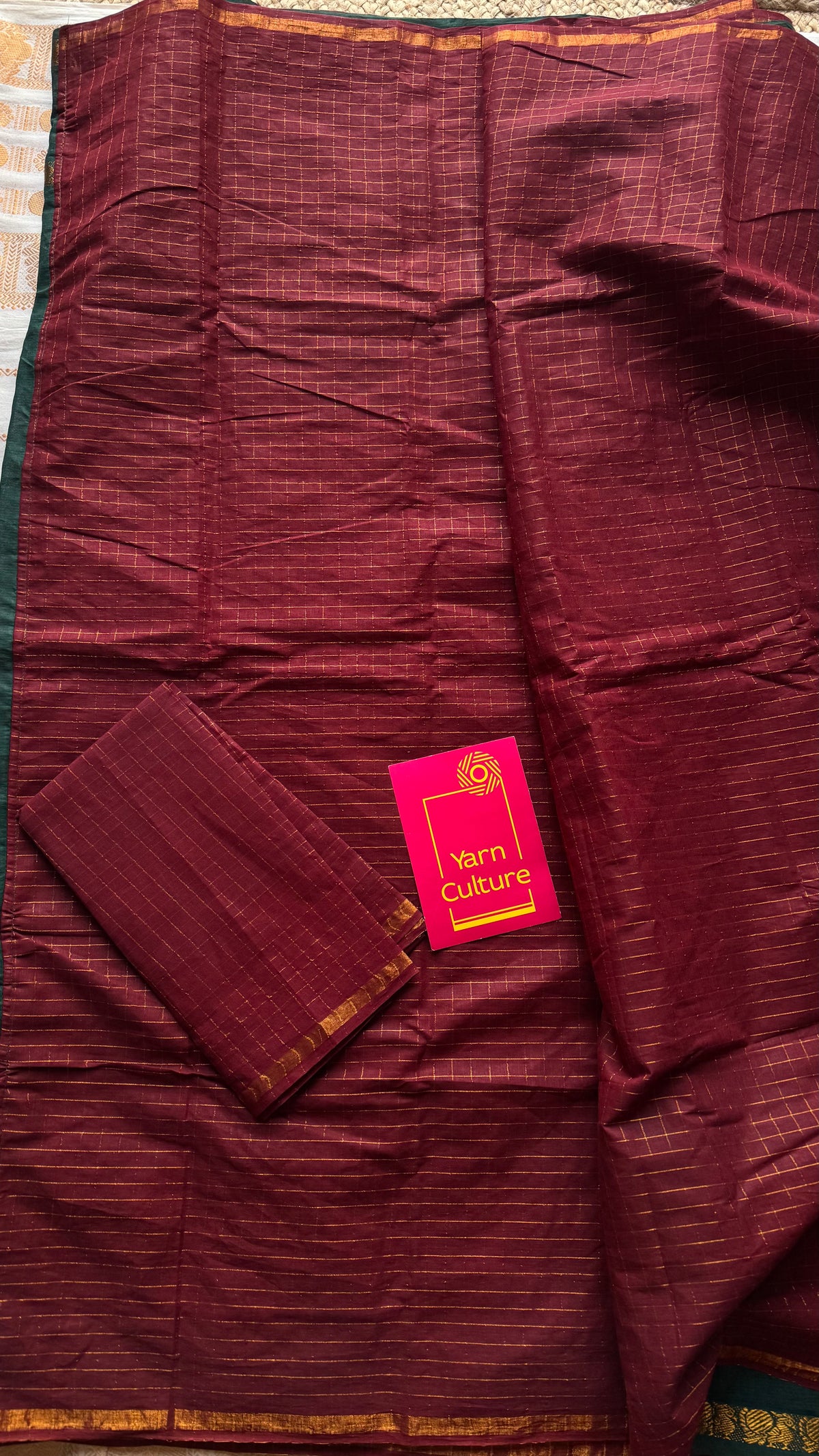 Dark green with maroon, sungudi cotton half and half saree - YCCOTNIDOC157