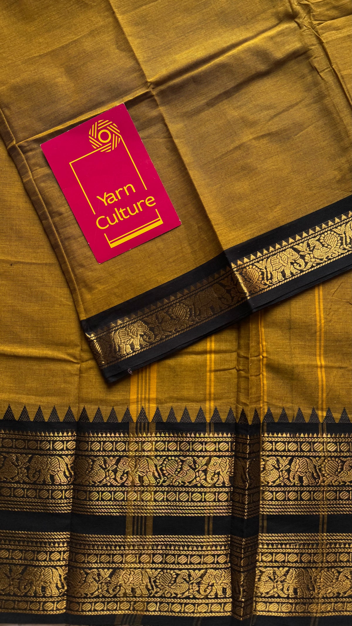 Ginger yellow with black long zari border, kanchi cotton saree - YCCOTNCCOC114