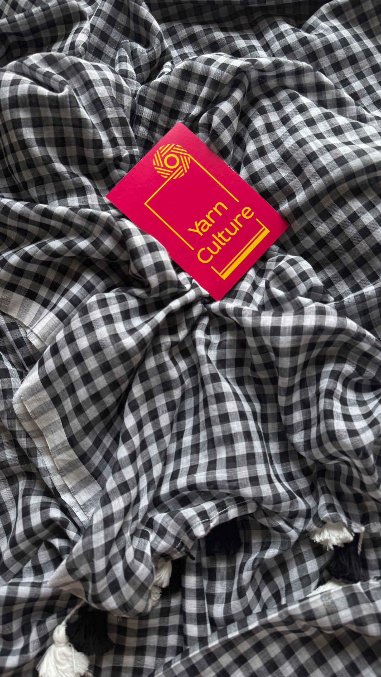 Black and white checkered mul cotton saree  - YCBCMCCMA29