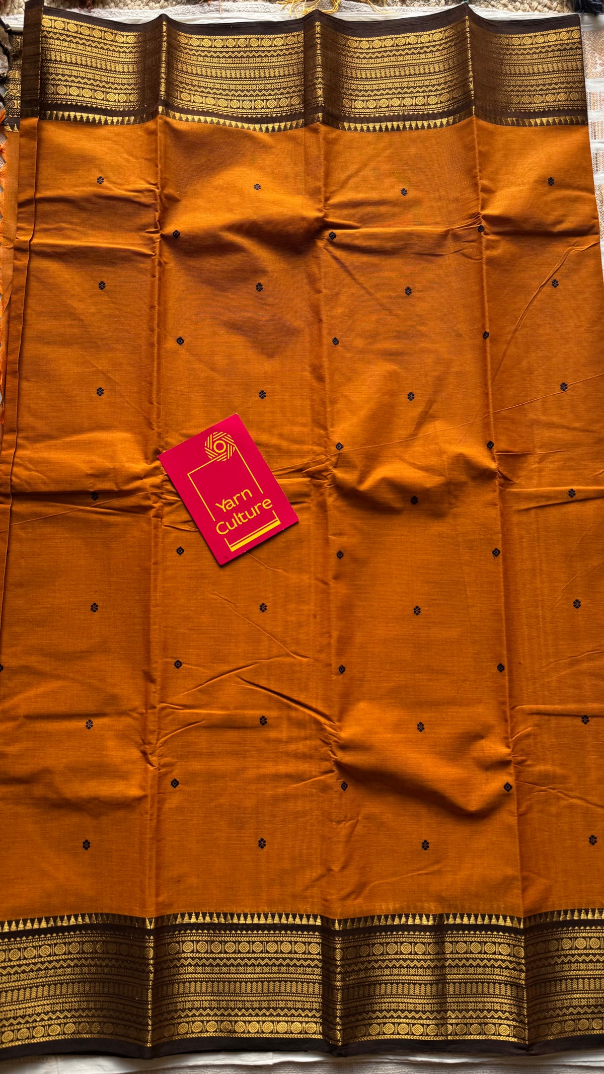 Orange with brown zari border chettinad cotton saree - YCCOTNCKSE16