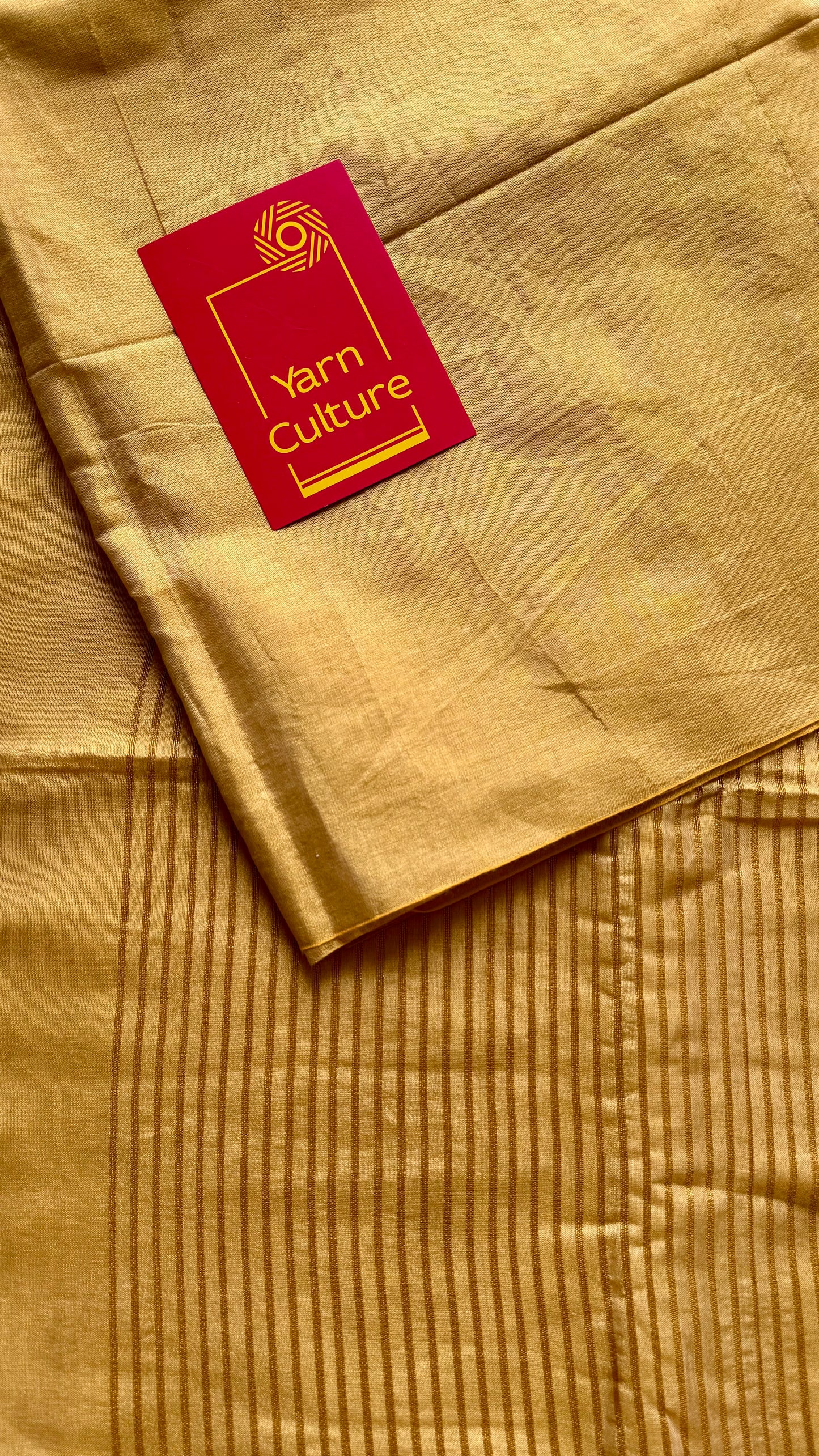 Plain gold mul tissue saree, striped pallu - YCIEON07