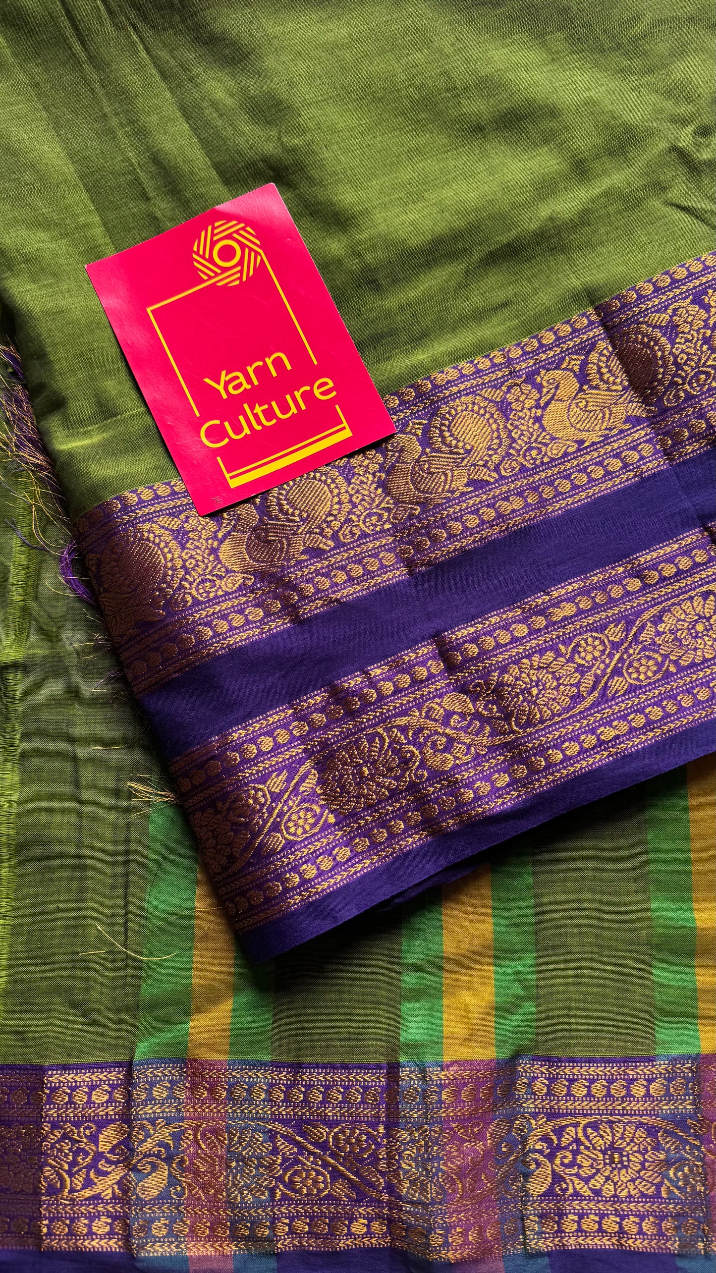 Green with purple wide border, narayanpet soft cotton saree - YCWOTDAUG03
