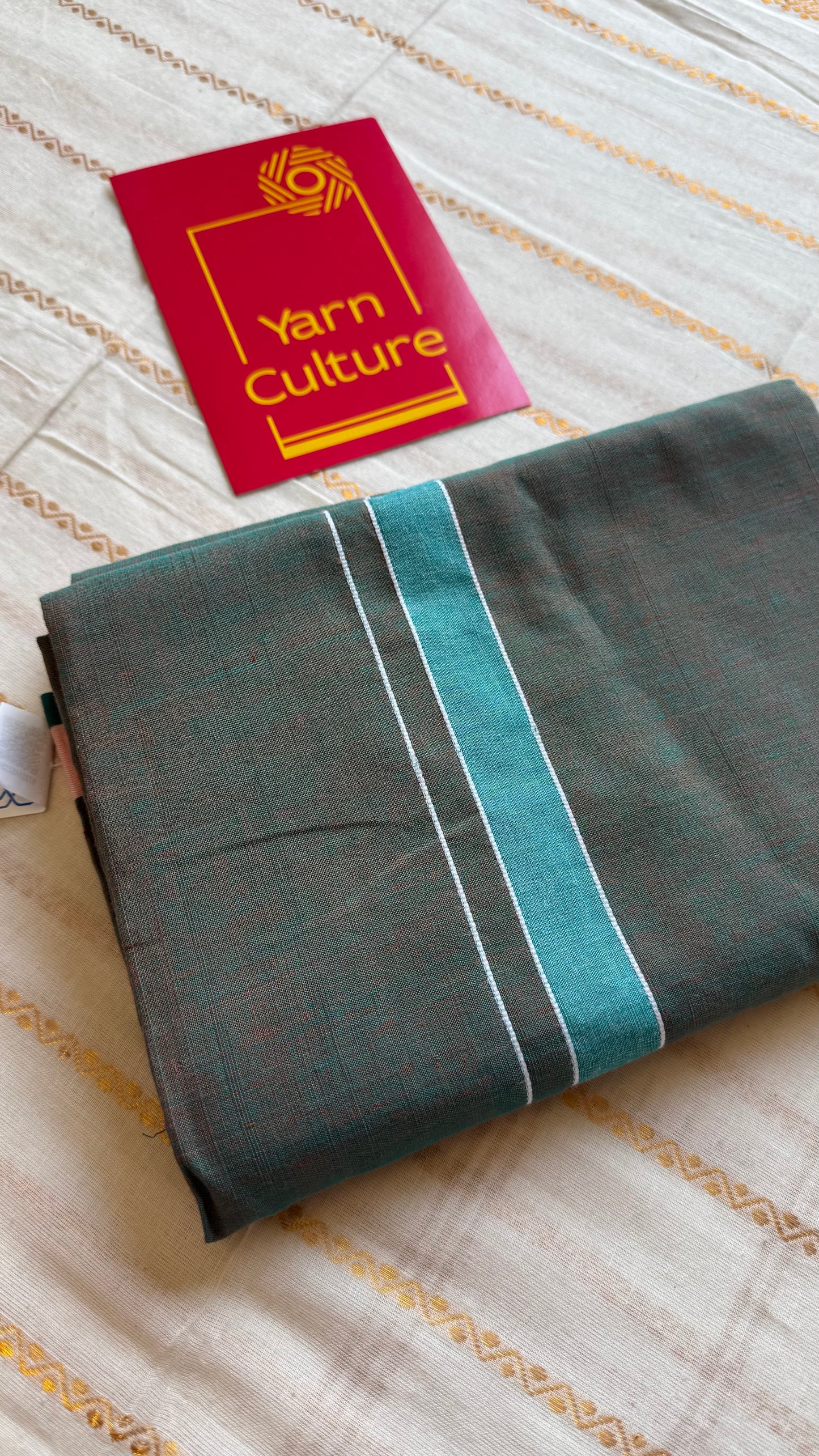 Green Chendamangalam Handloom Single Mundu | Soft Cotton Men's Dhoti - YCMSEIE181