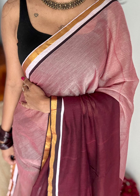 Light and dark maroon mul, thin antique gold zari - YCBCMCLSE29