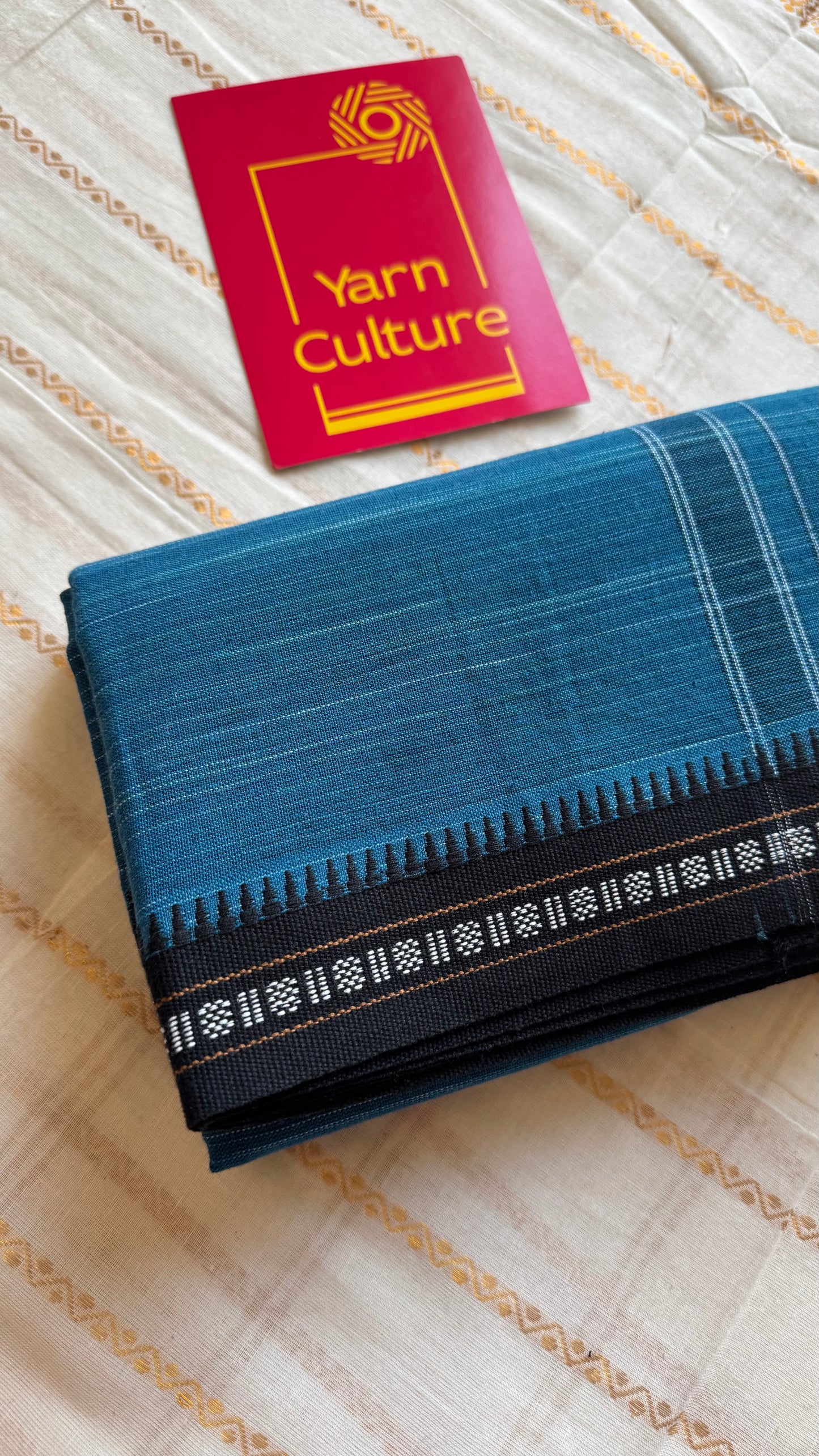 Blue Single Mundu with Black Kuppadam Border | Soft Cotton Men's Dhoti - YCSEIE183