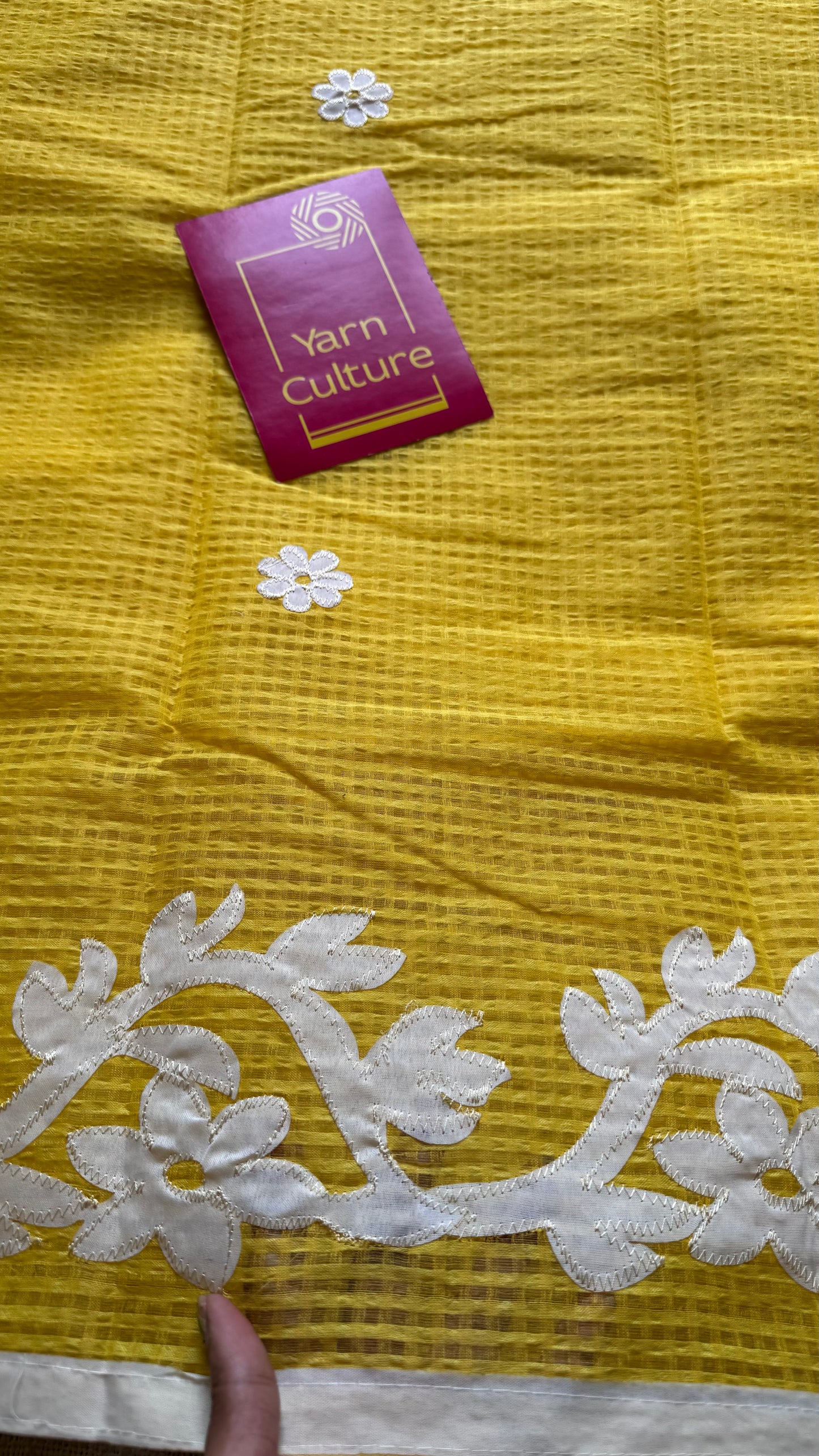 Aam Ras - yellow kota saree with white floral cut work - YCTORKDAP16