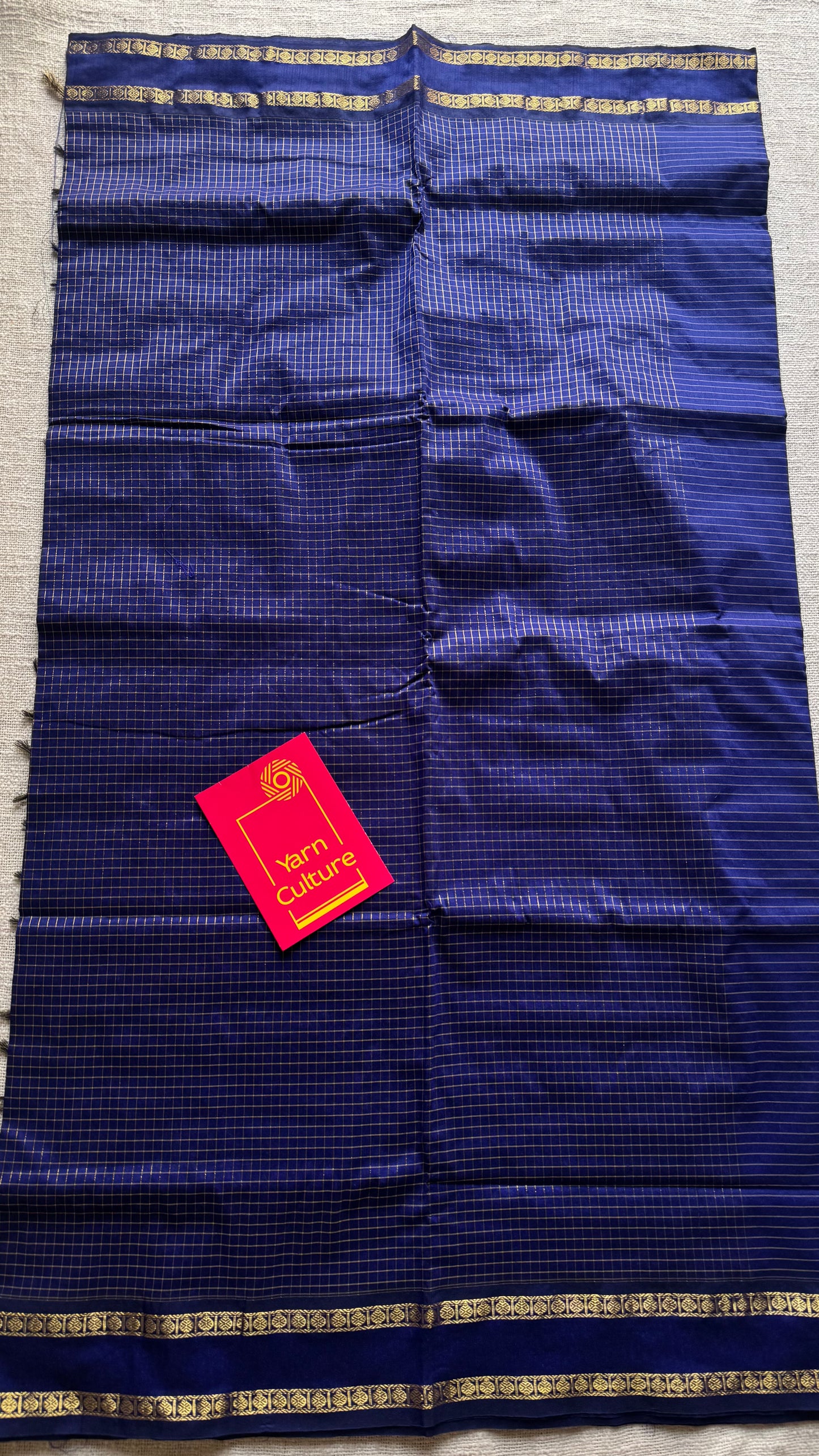 Royal blue, arani zari checks saree, cotton silk - YCCOTNARFE49