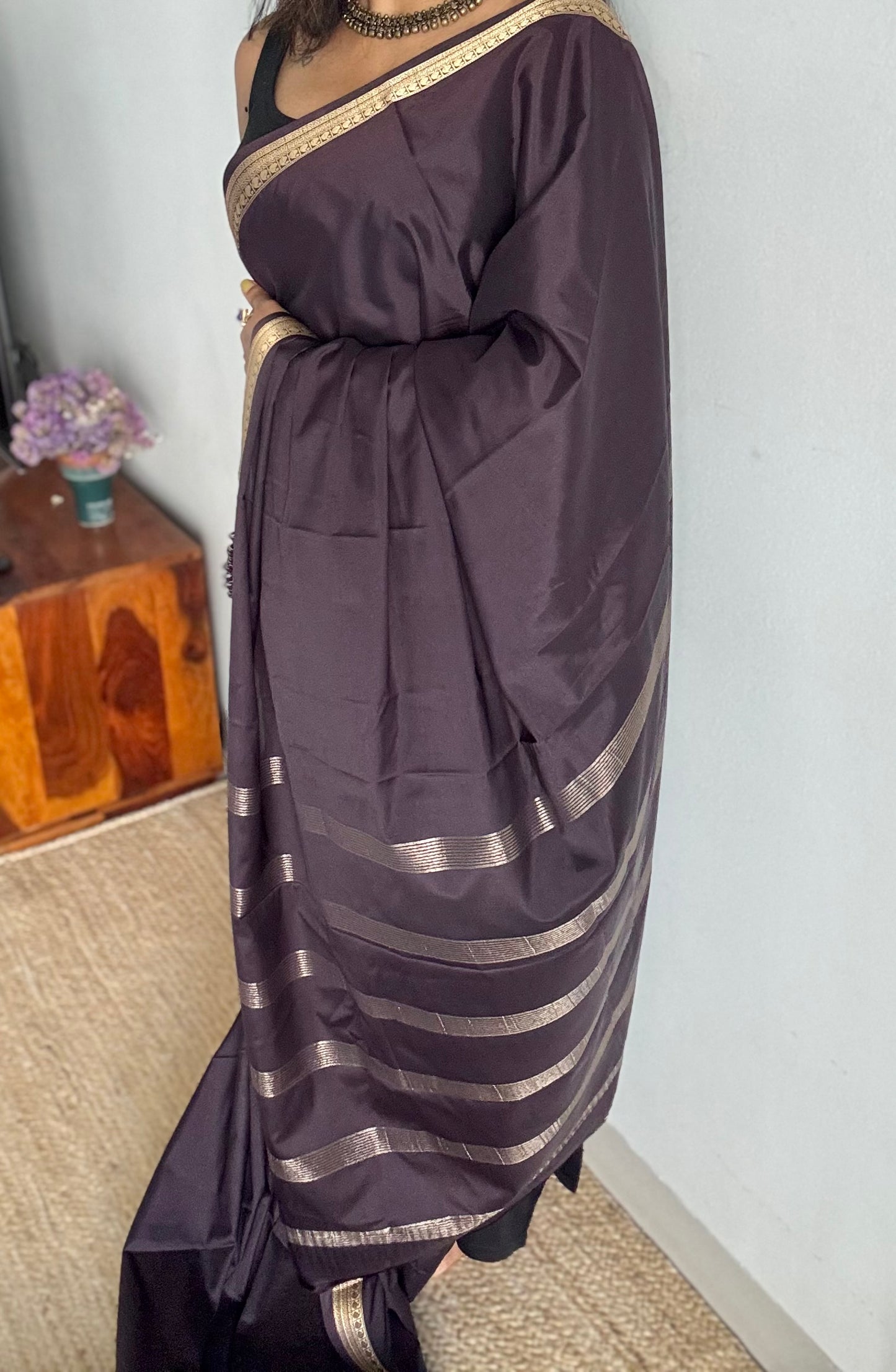 Brownish dark grey Mysore semi crepe silk saree - YCLOKFE234