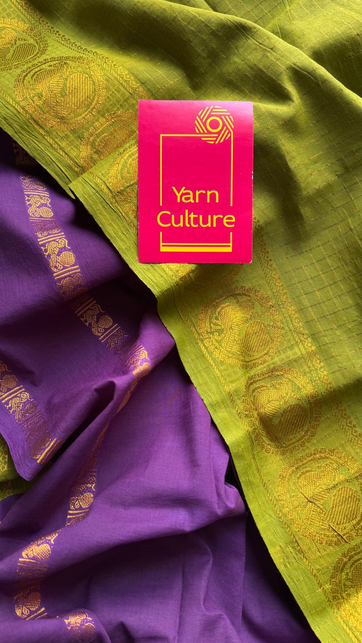 Parrot green and purple, sungudi cotton half-half saree - YCCOTNIDOC25