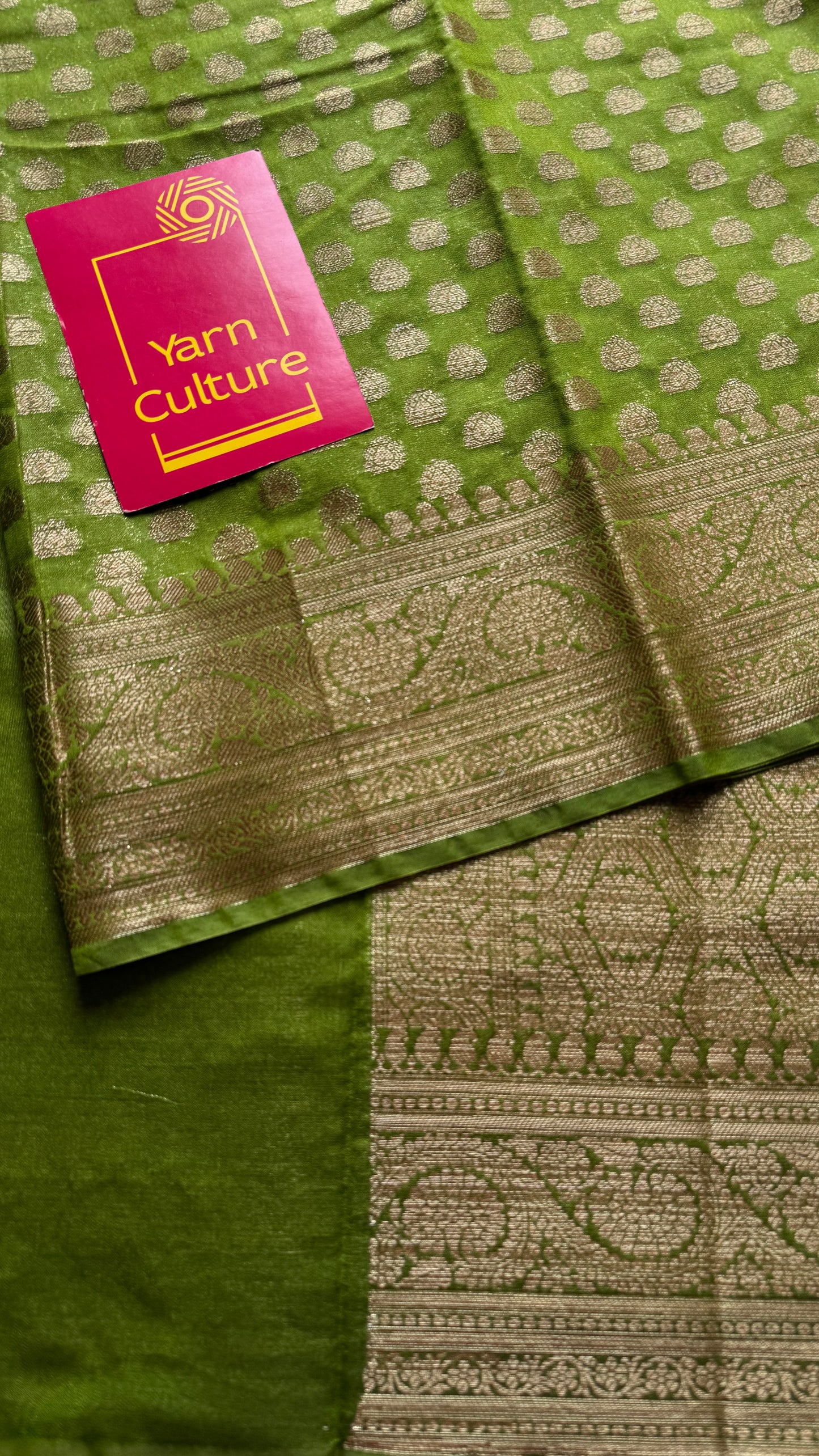Harita - Olive green, antique gold zari, Banarasi semi georgette - YCBLFEGAGZ18