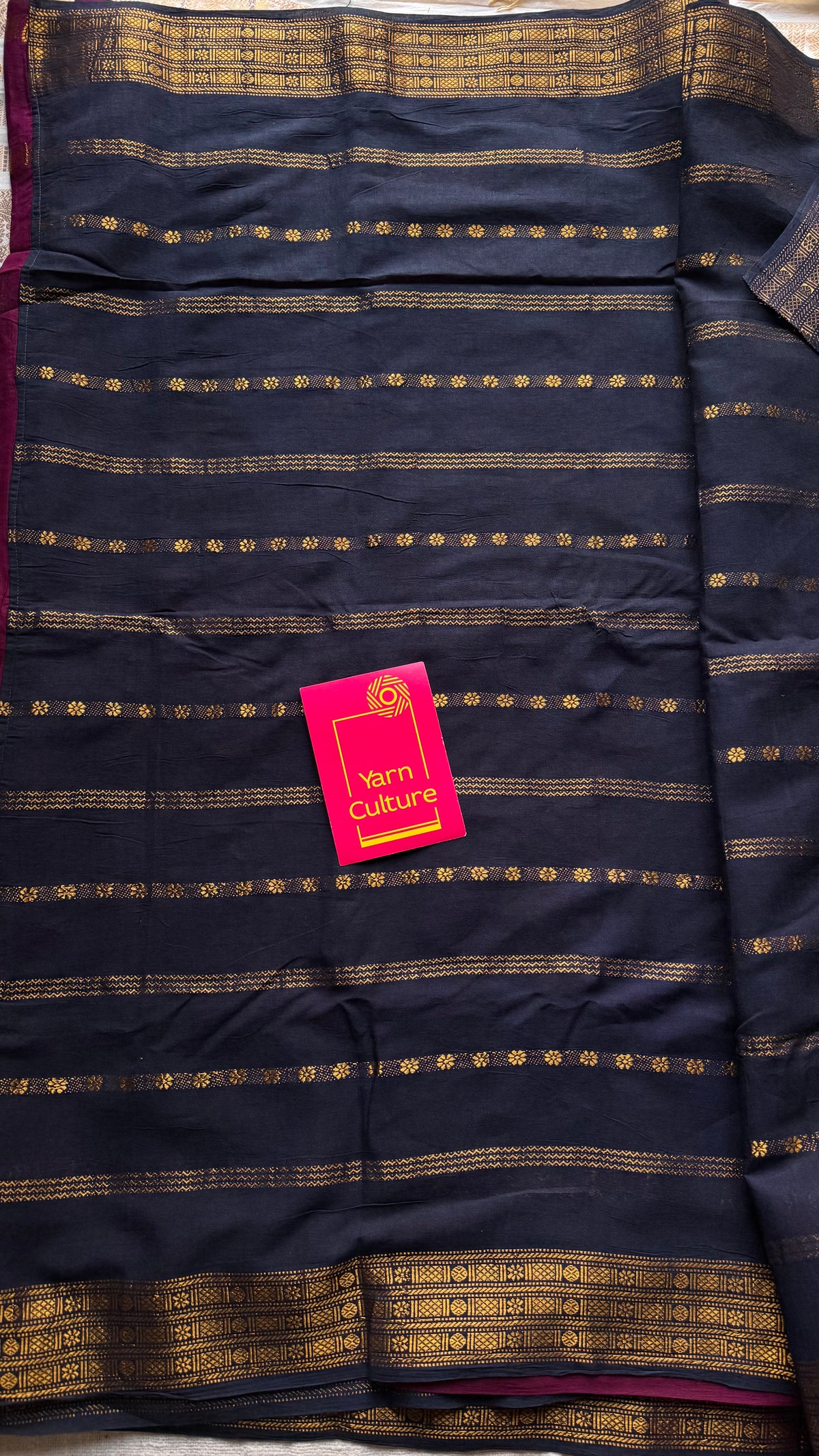 Purple pink (vadamalli) and black velthaari, sungudi cotton half-half saree - YCCOTNIDOC26