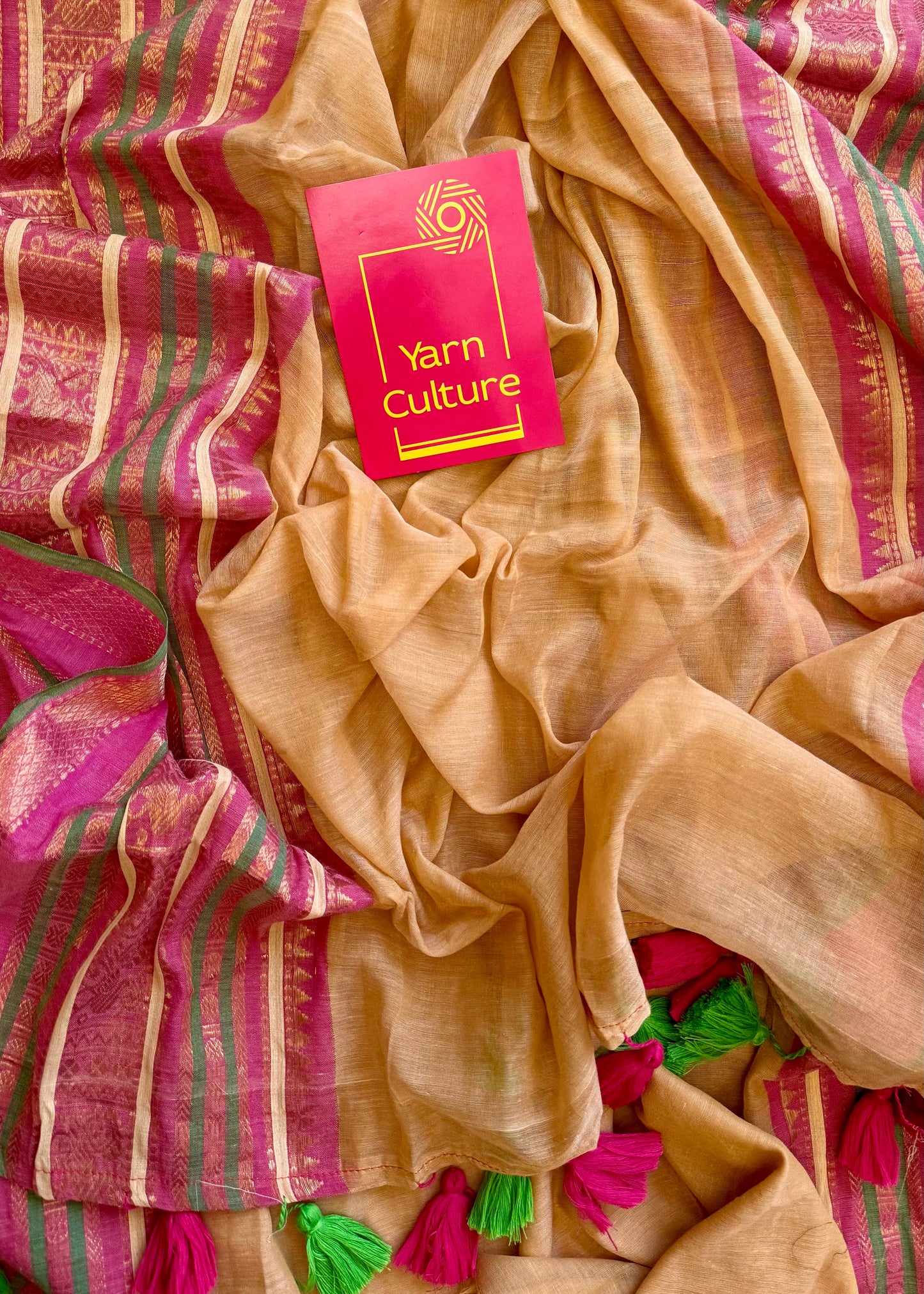 Sandal mul saree, multicoloured wide kanchi border - YCIEON37