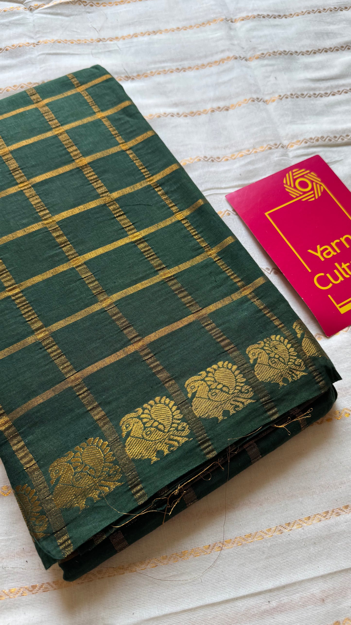Dark green pavithra kattam kattuchayam dyed madurai cotton saree - YCCOTNMSAP209