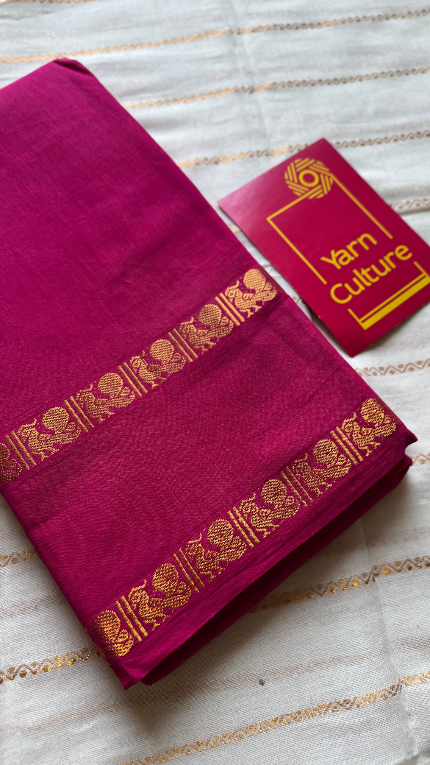 Hot pink rettaipettu peacock gap border, kattuchayam dyed madurai cotton saree  - YCCOTNMSAP101