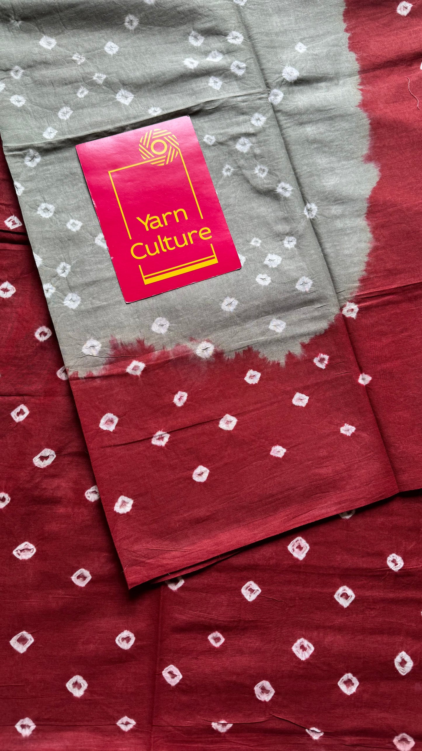 Grey with maroon Sungudi/Bandhani, soft cotton - YCCOTNSEMS74