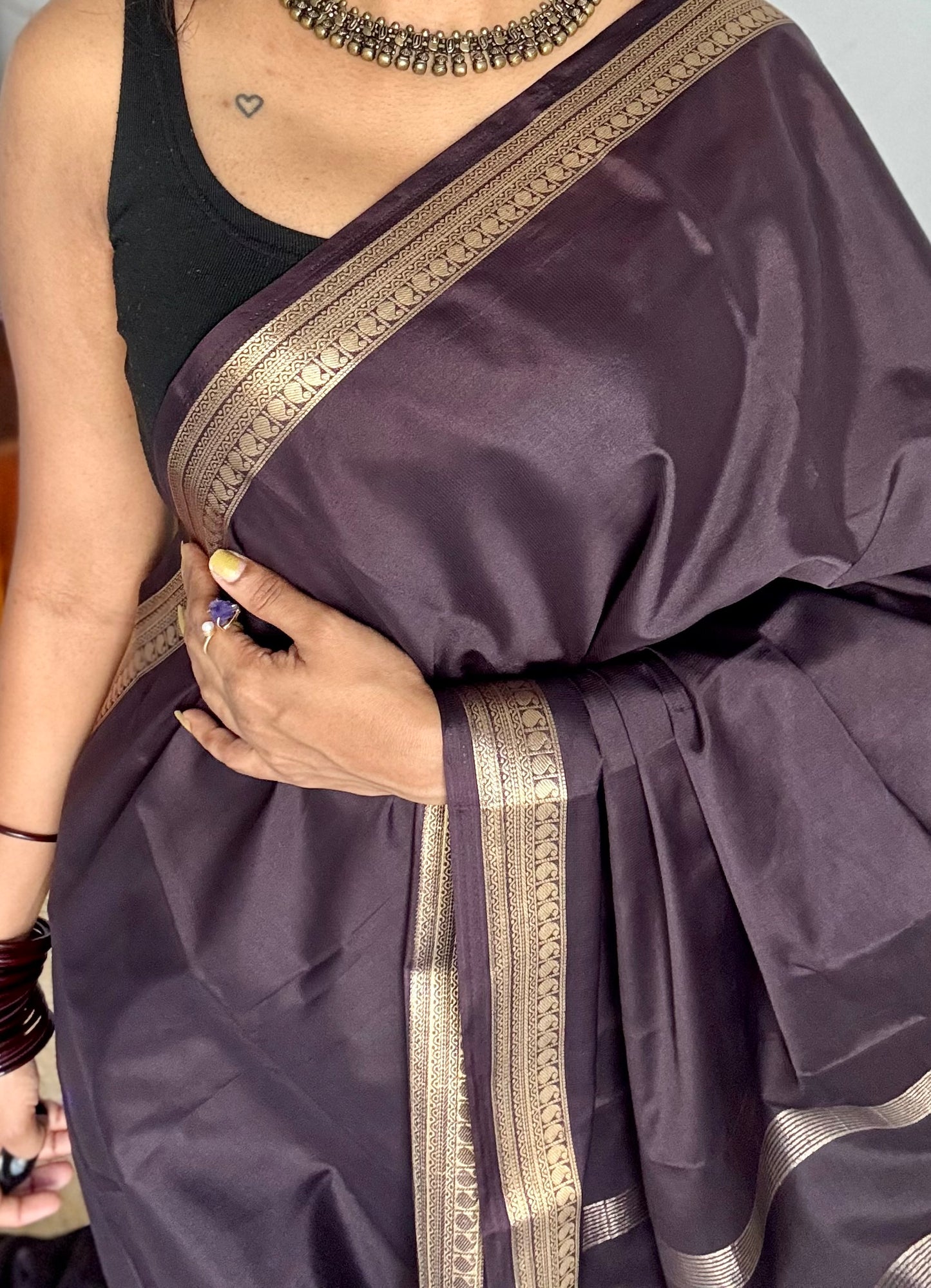 mysore semi crepe silk saree, mango motif zari border saree, mysore silk saree, lightweight silk saree, festive silk saree, traditional silk saree