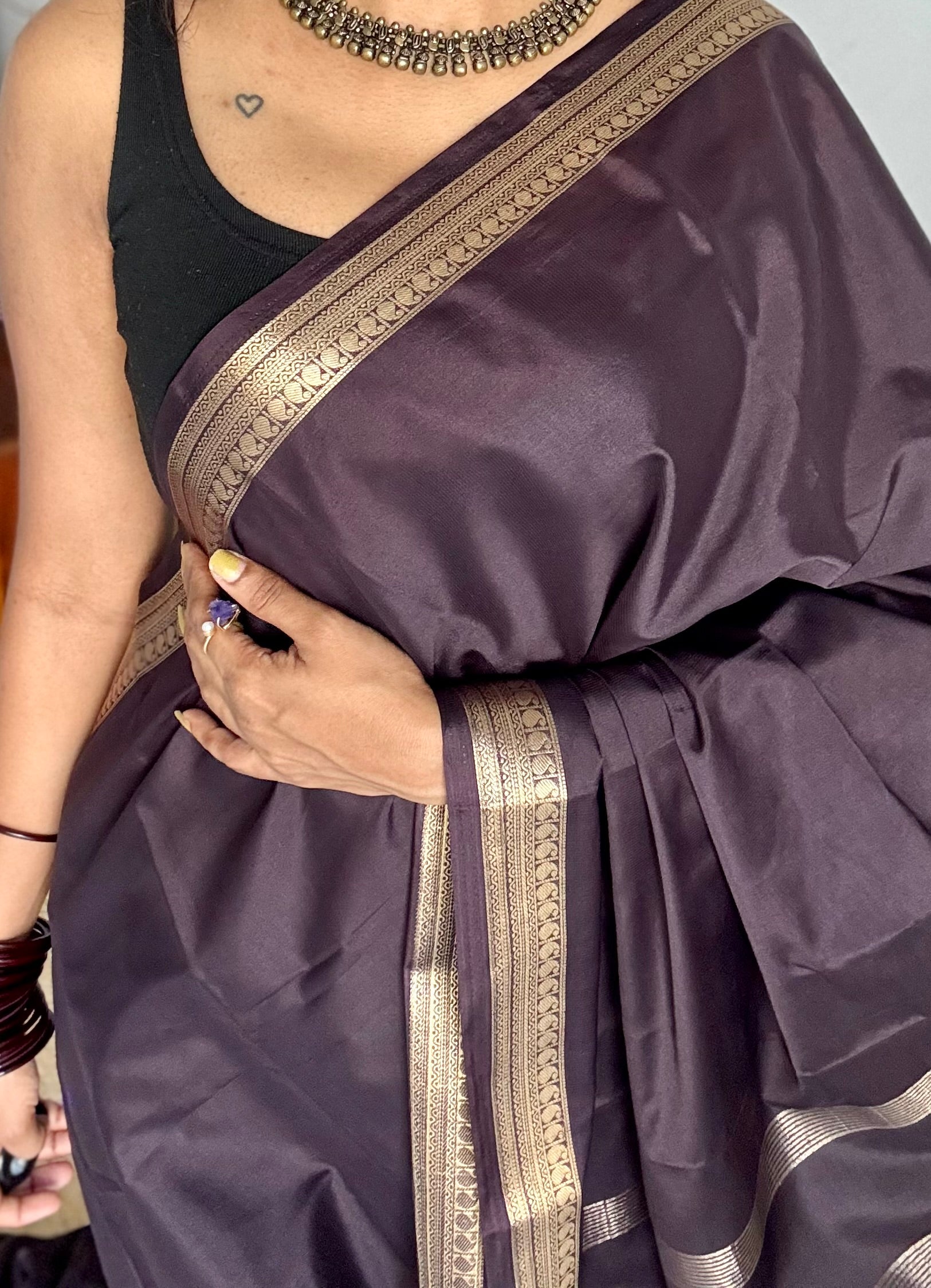 mysore semi crepe silk saree, mango motif zari border saree, mysore silk saree, lightweight silk saree, festive silk saree, traditional silk saree