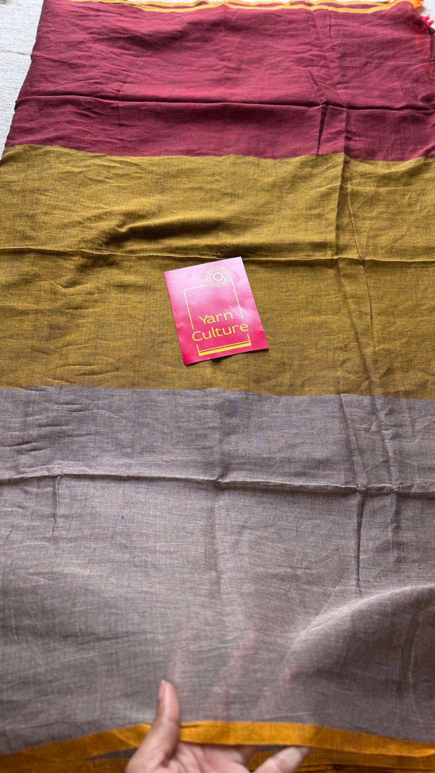 Maroon brown and grey saree, mul cotton - YCBCMA320