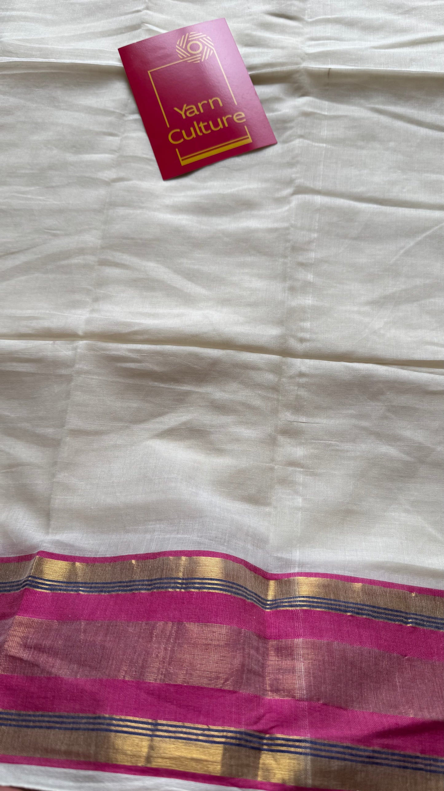 Ivory mul saree, hot pink and gold border  - YCIEON25
