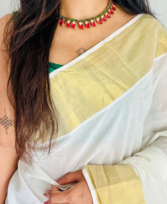 Red mango palakka neckpiece, with earrings - YCGPNP775