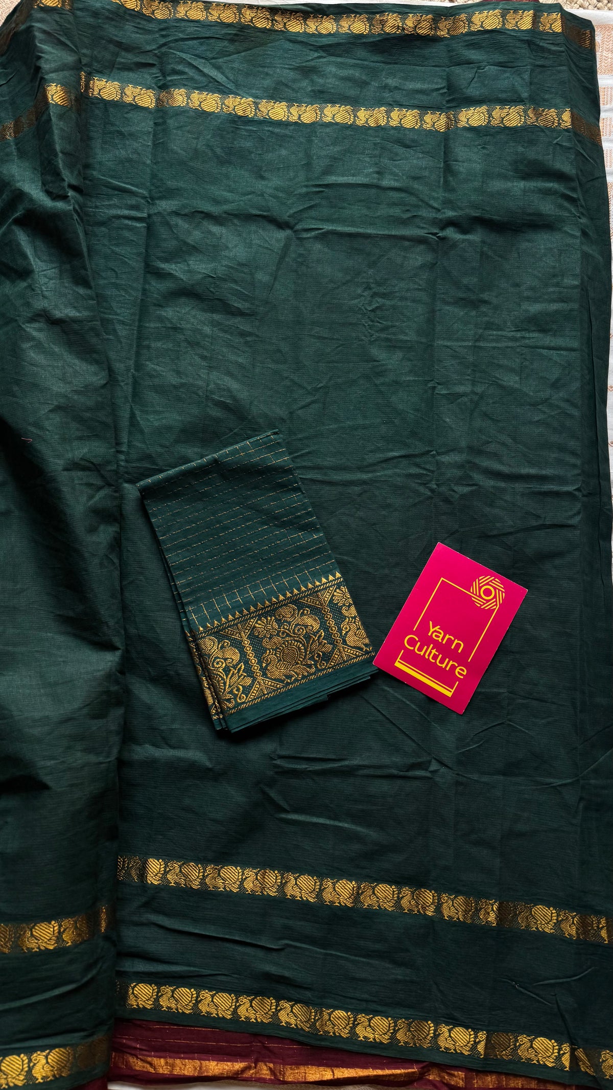 Maroon with dark green, sungudi cotton half and half saree - YCCOTNIDOC158