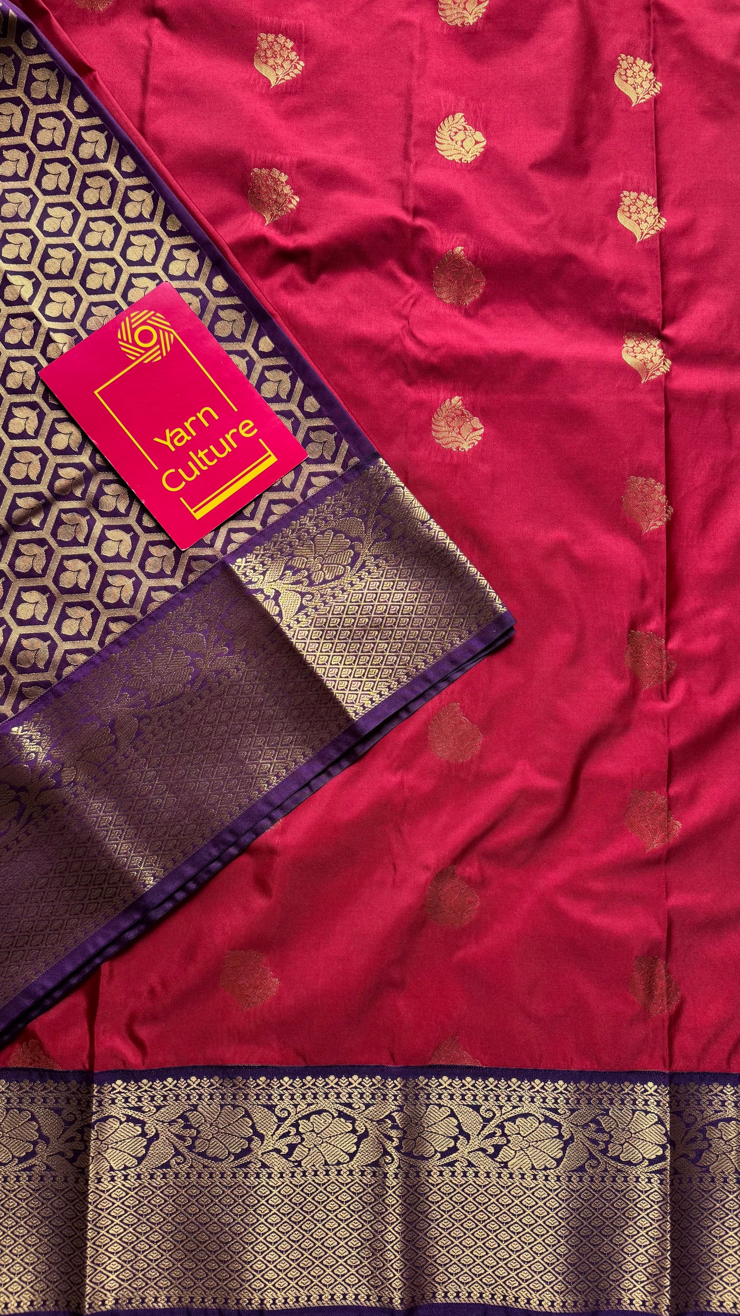 Ragini - crimson red with purple, handloom korvai semi silk - YCCOTNFEJUKS04