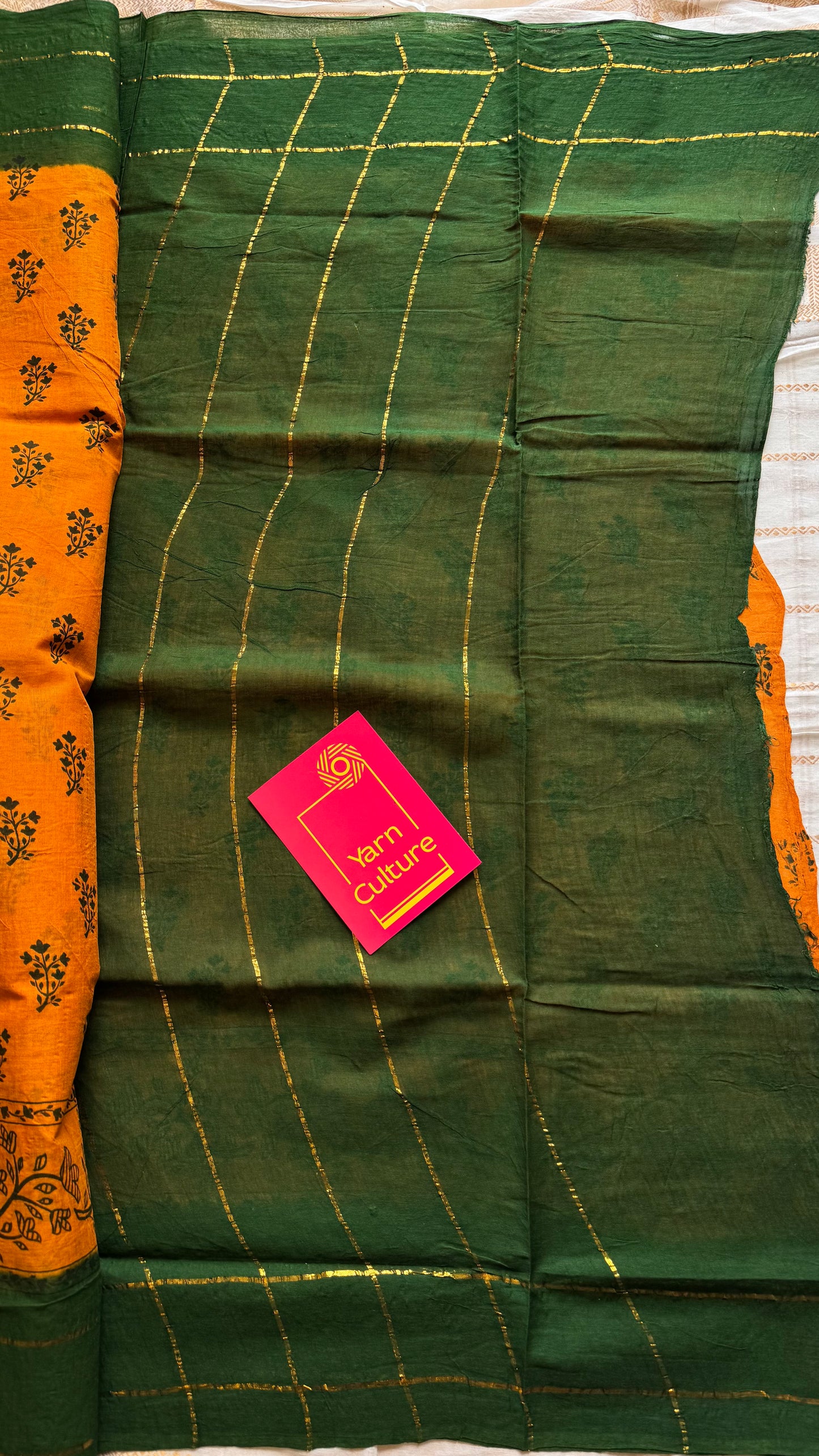 Mango yellow with green contrast, kattuchayam dyed madurai cotton saree - YCCOTNMA245