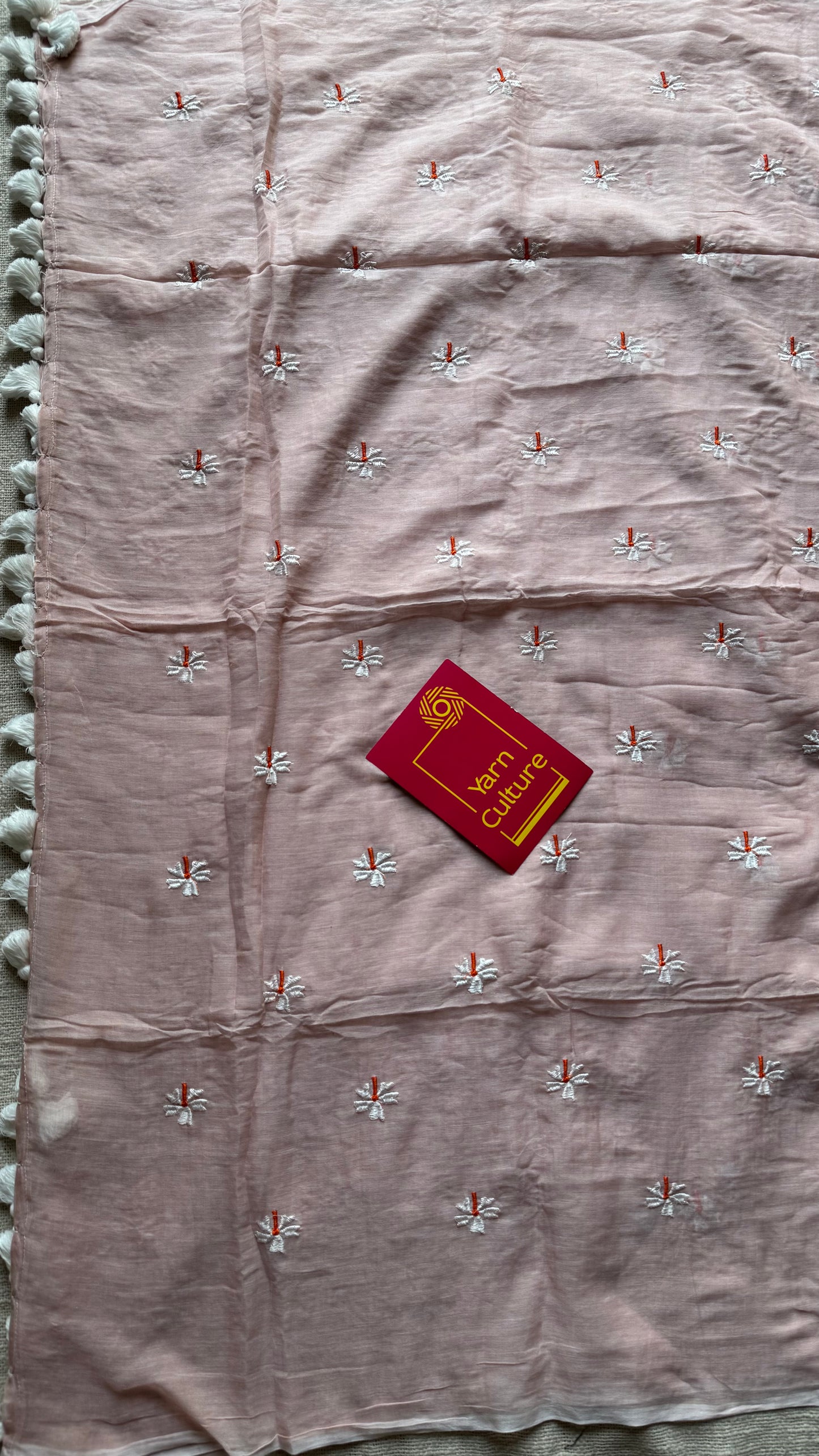 Pastel peach parijat mul cotton saree  - YCBCMCAP31