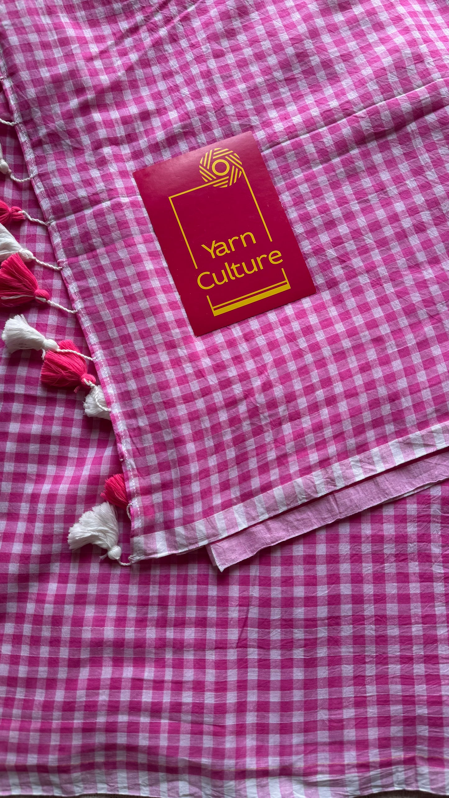 Hot pink and white checkered mul cotton saree  - YCBCMCCMA25