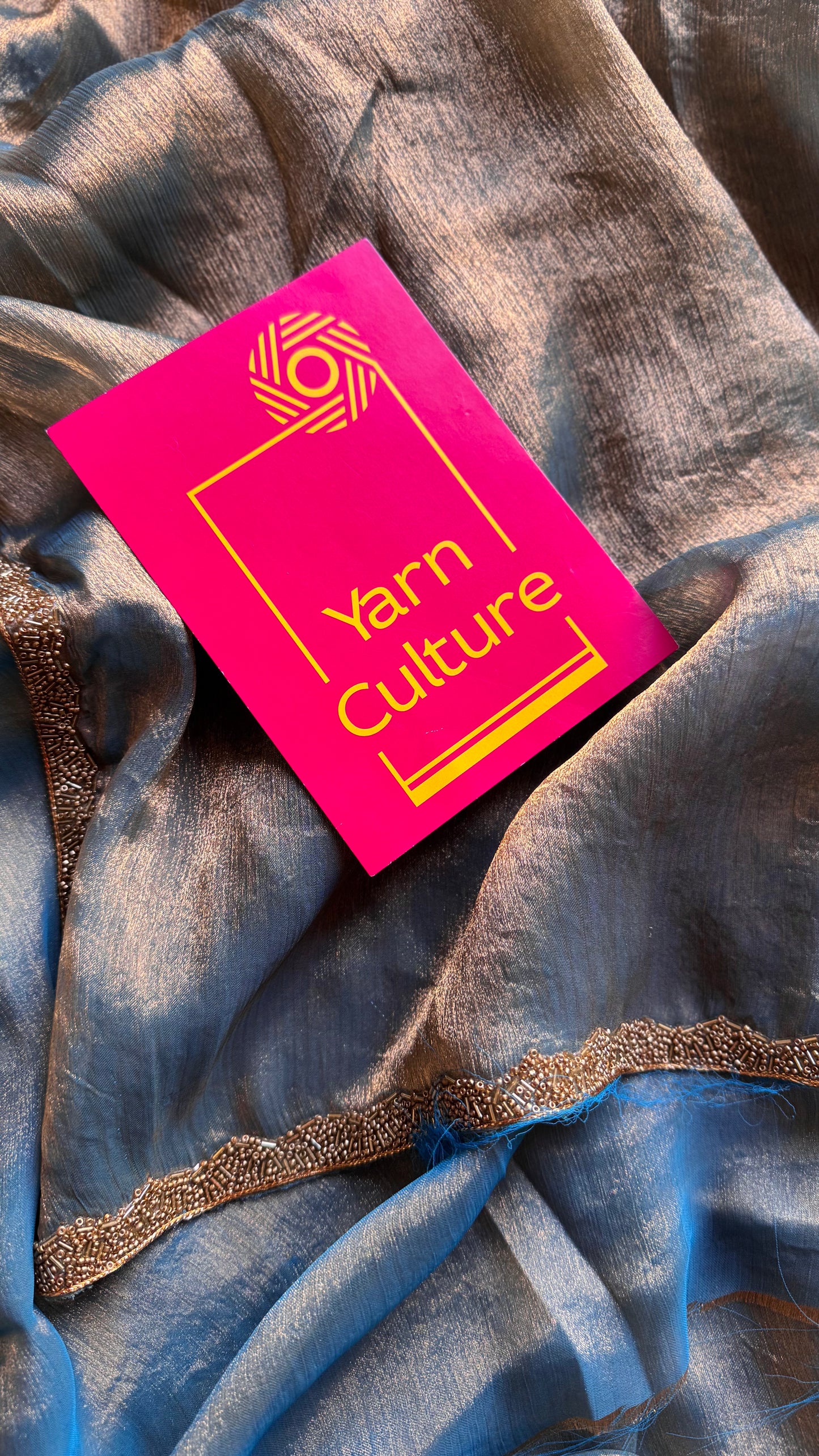 Teal Appeal - teal grey, metallic dual tone space silk, embellished border - YCDOSDE53