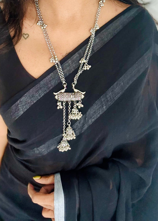 Long gungroo pendant chain, oxidised silver  - YCOSNP308