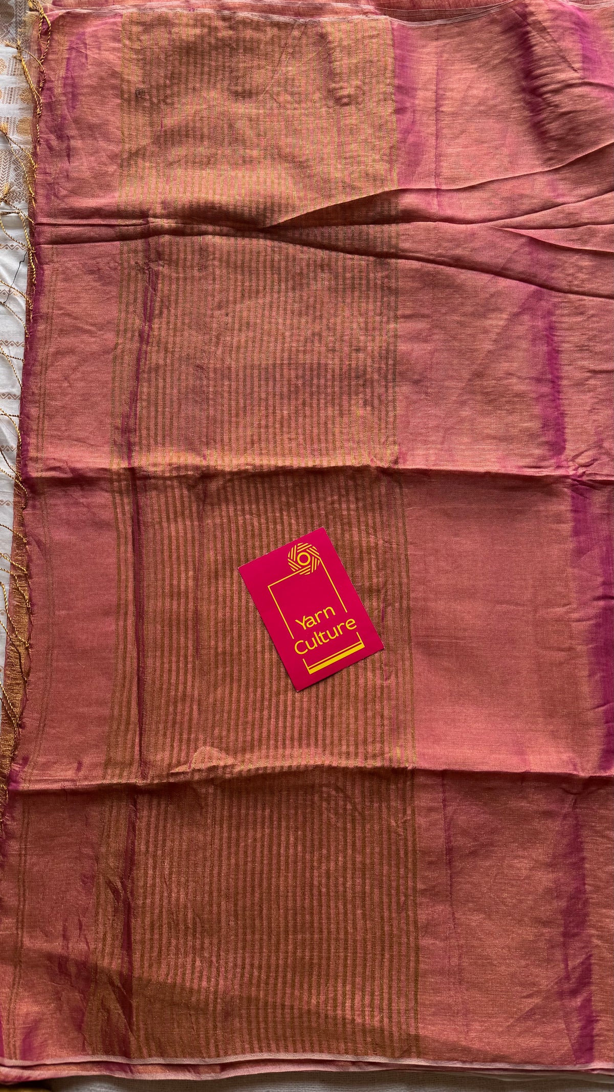 Rani pink with gold, dual tone metallic tissue linen saree - YCBCLTOC55