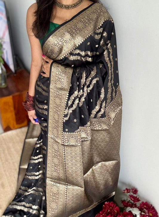 Black floral zari, Banarasi semi-georgette - YCDESE14