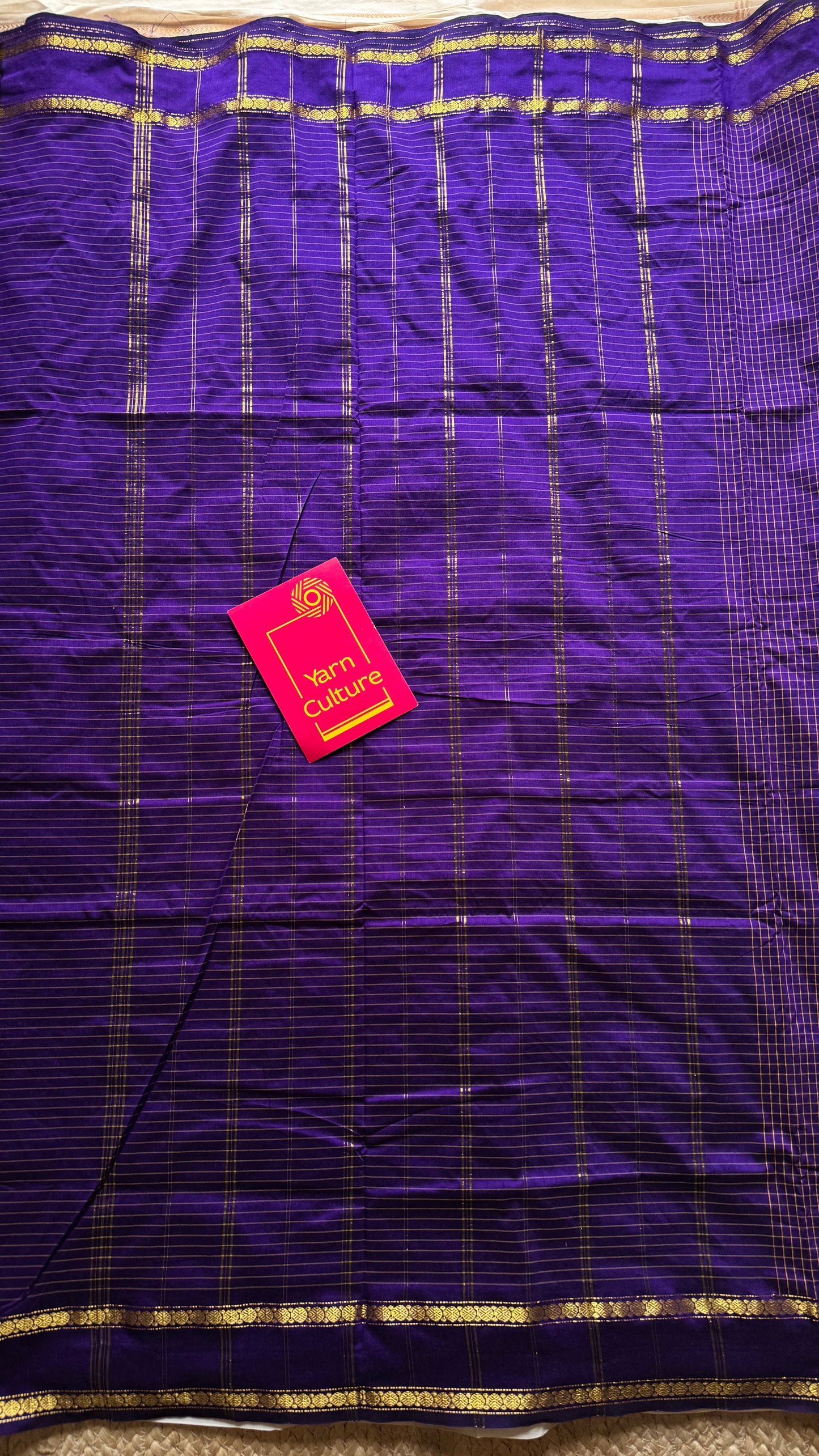 Purple arani checks saree, cotton silk - YCCOTNMA275