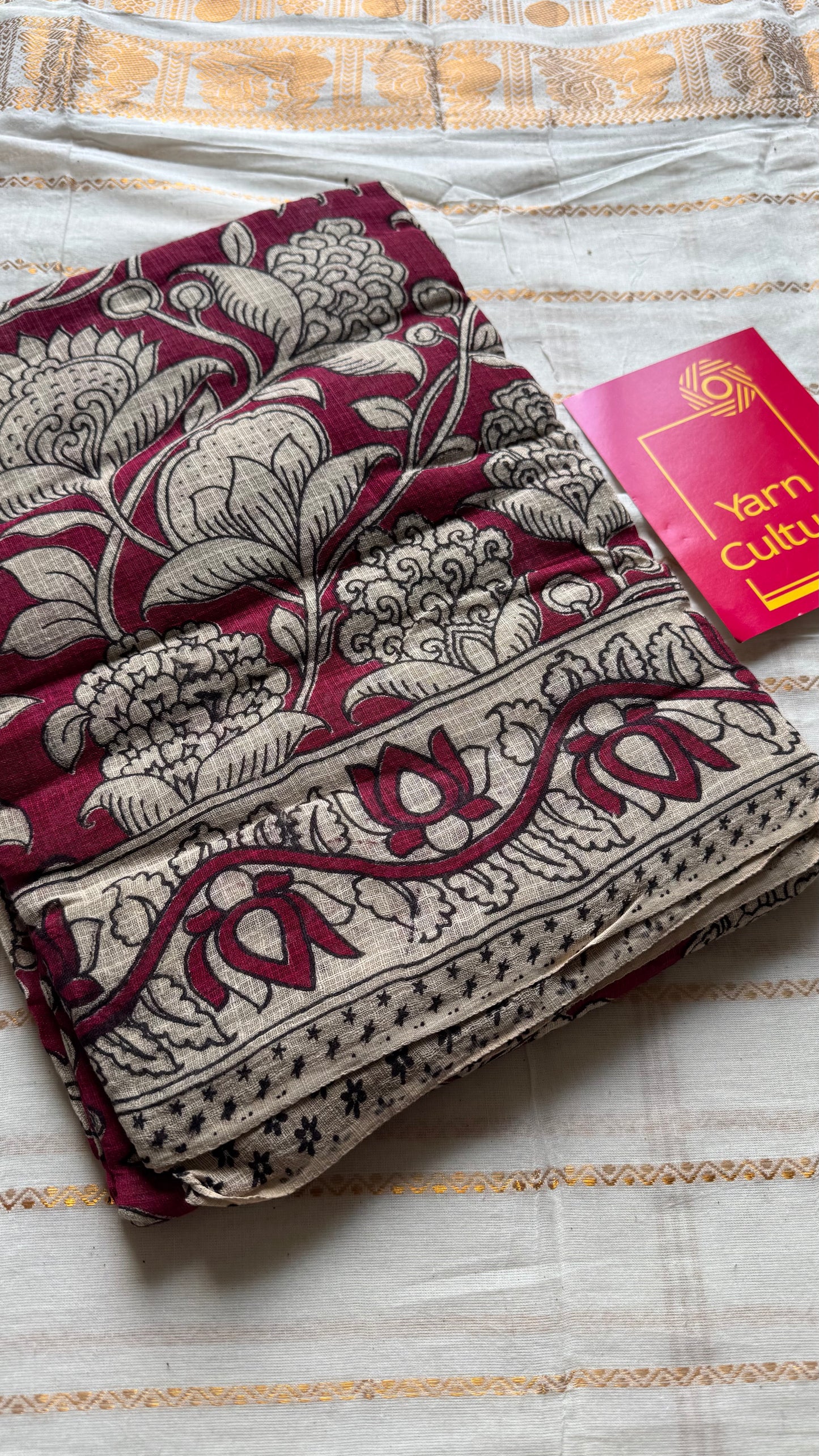 Crimson floral kalamkari saree in kota - YCWOTDMA354