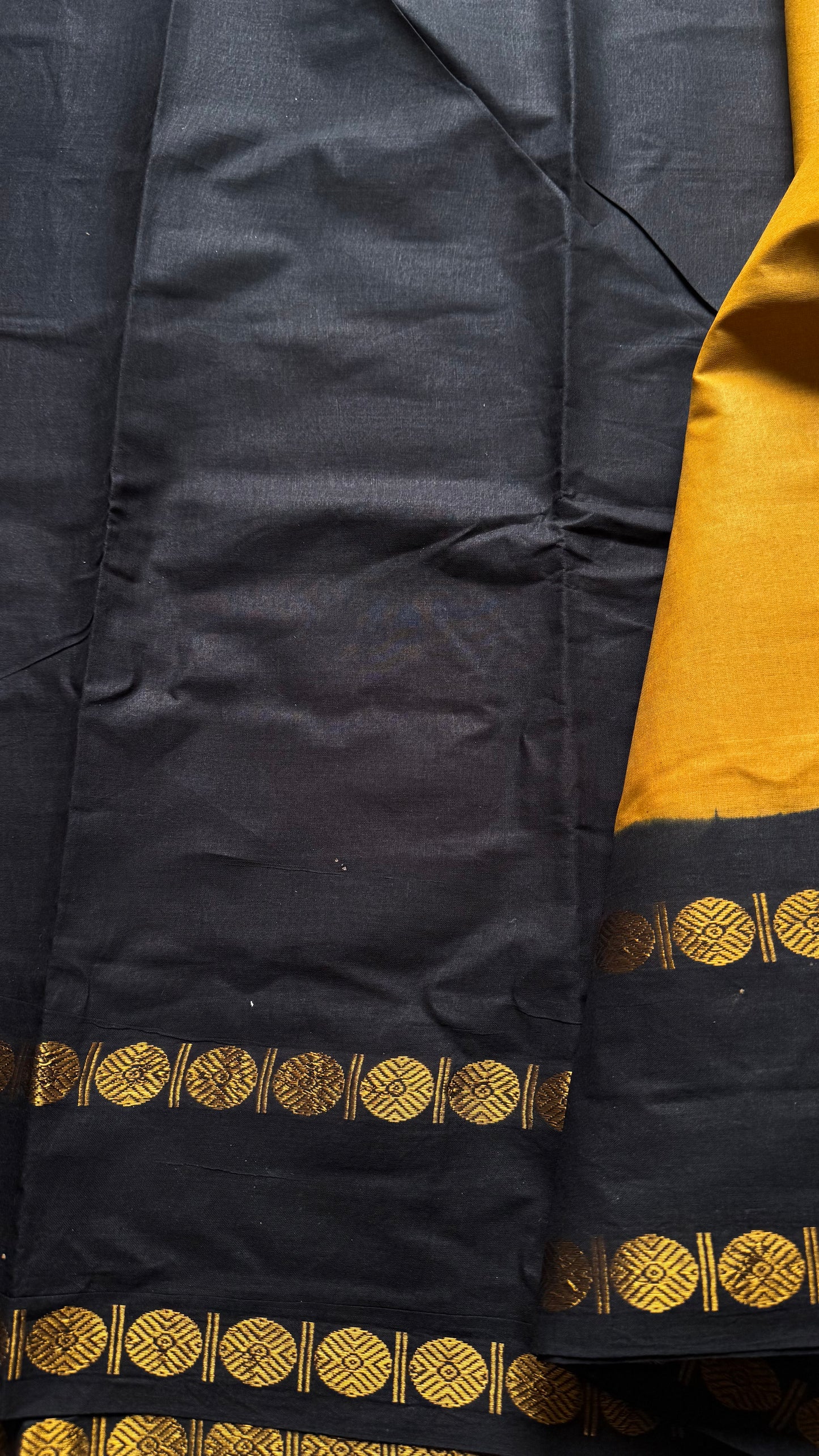 Turmeric yellow with black rudraksham motif border - YCCOTNSEMS53