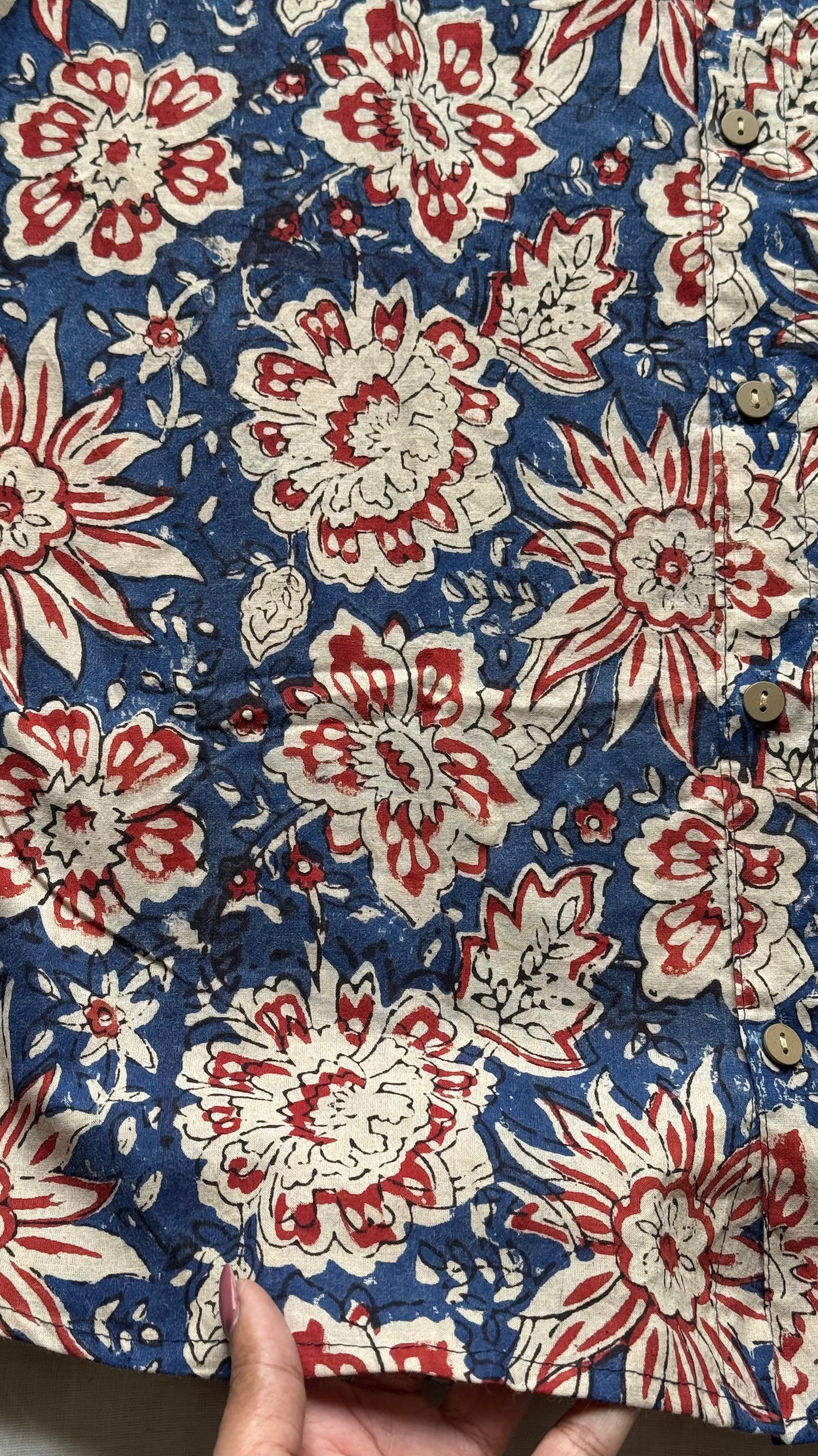 Indigo Floral Block Printed Cotton Men's Half Sleeve Mandarin Collar Kurta Shirt - YCMSEIE189