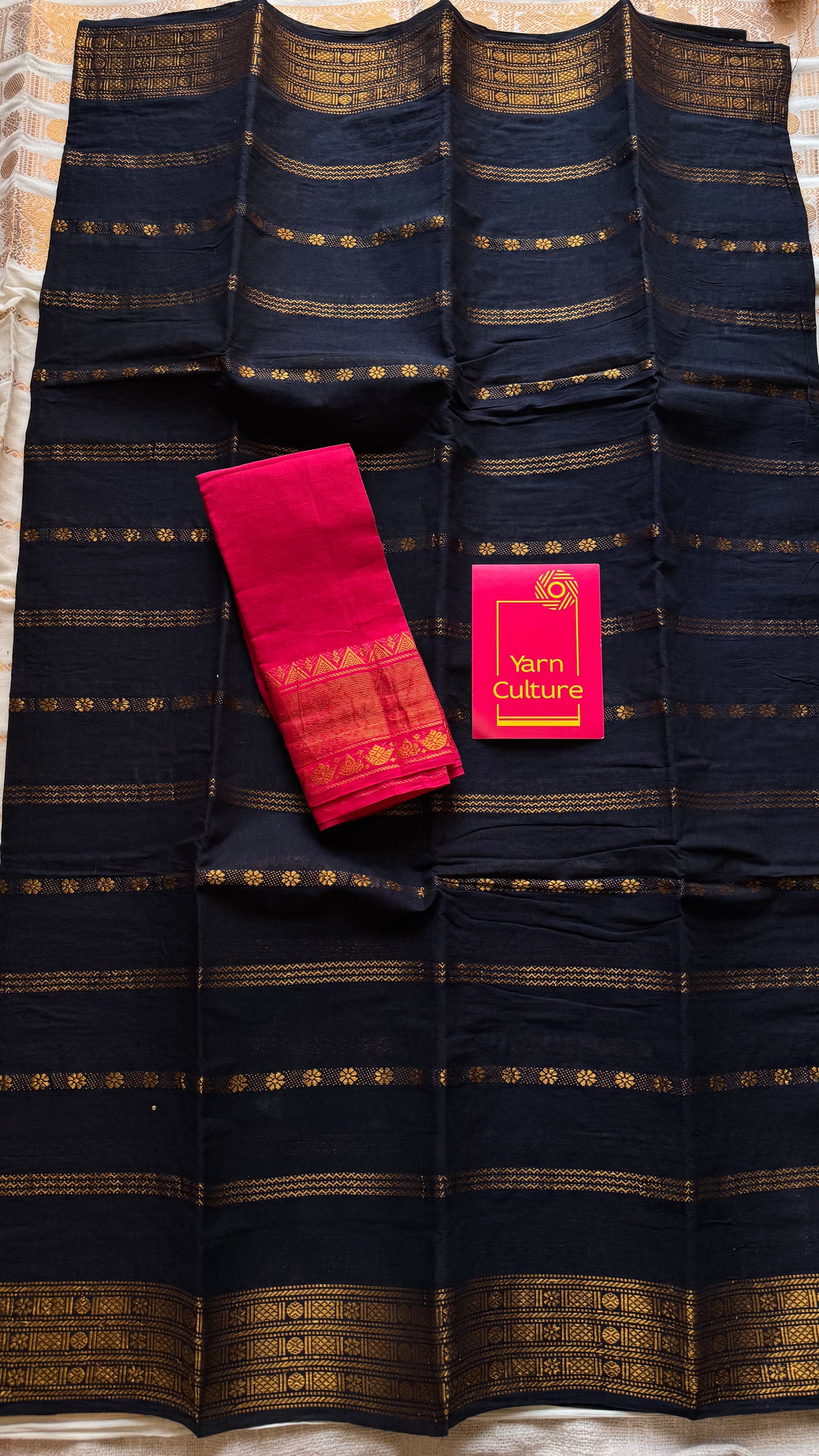 Black floral patterned velthaari, kattuchayam dyed madurai cotton saree  - YCCOTNMSAP215